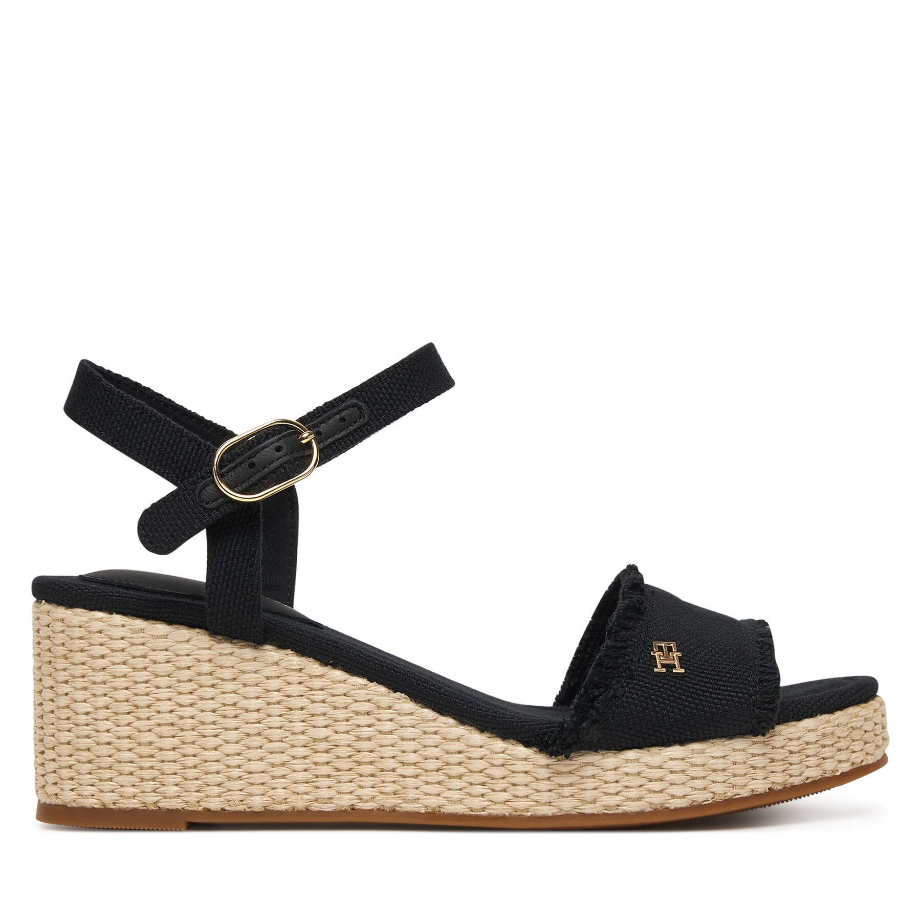 Tommy Hilfiger Sandały Mid Woven Wedge Espad Fringe FW0FW09470 Czarny