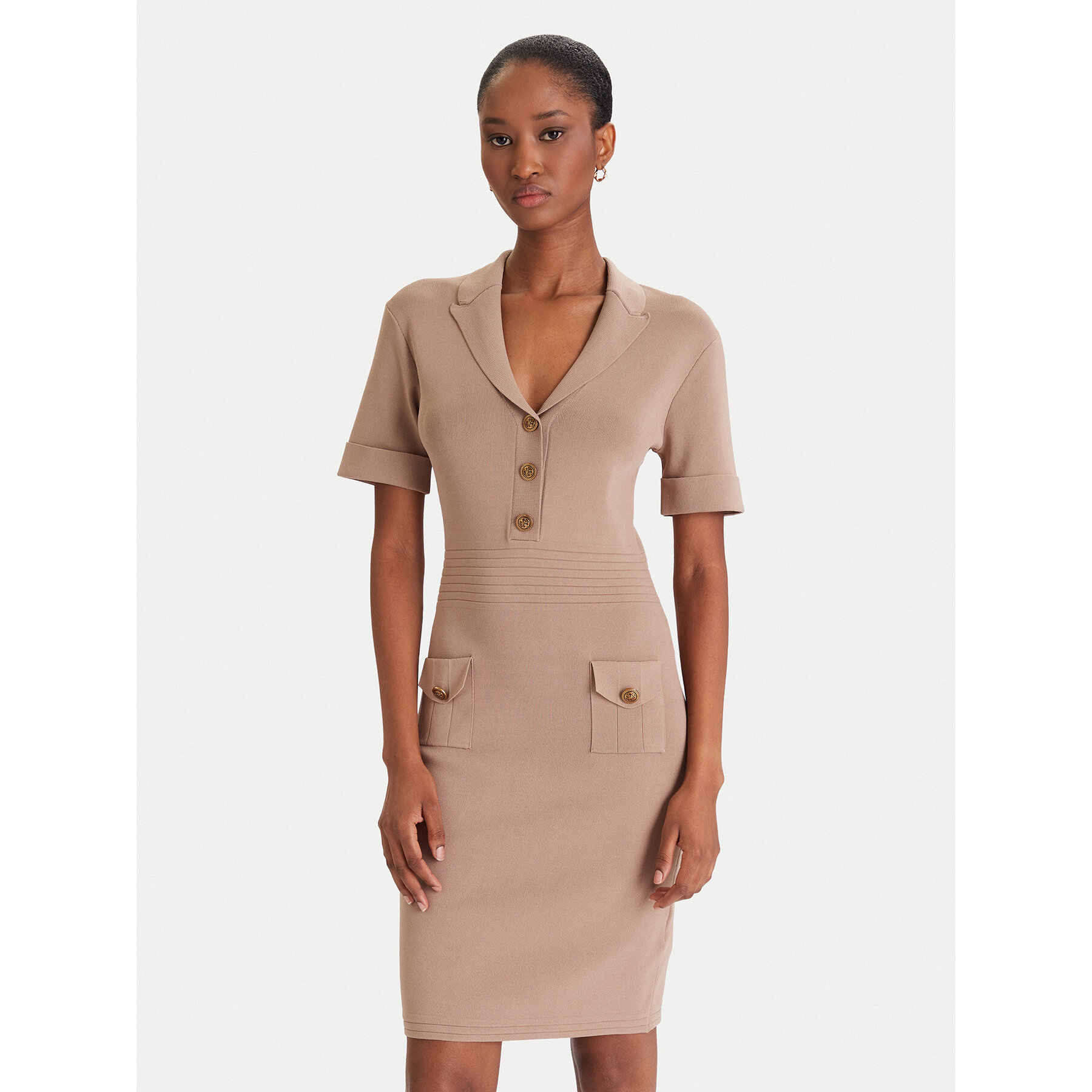 Guess Sukienka dzianinowa W5YK29 Z0130 Beżowy Slim Fit