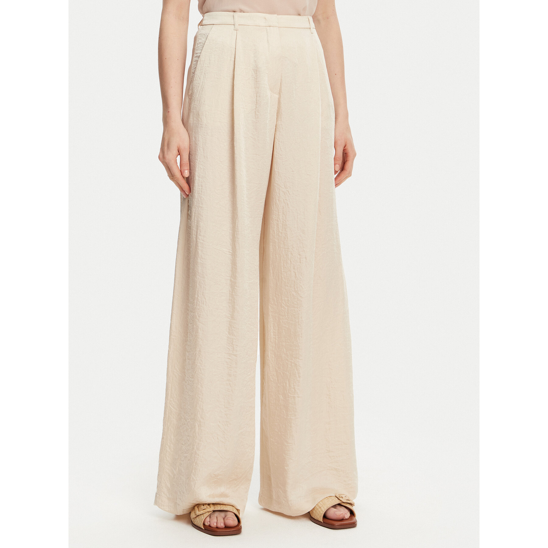 Marella Spodnie palazzo Silico 2513131125 Écru Wide Leg