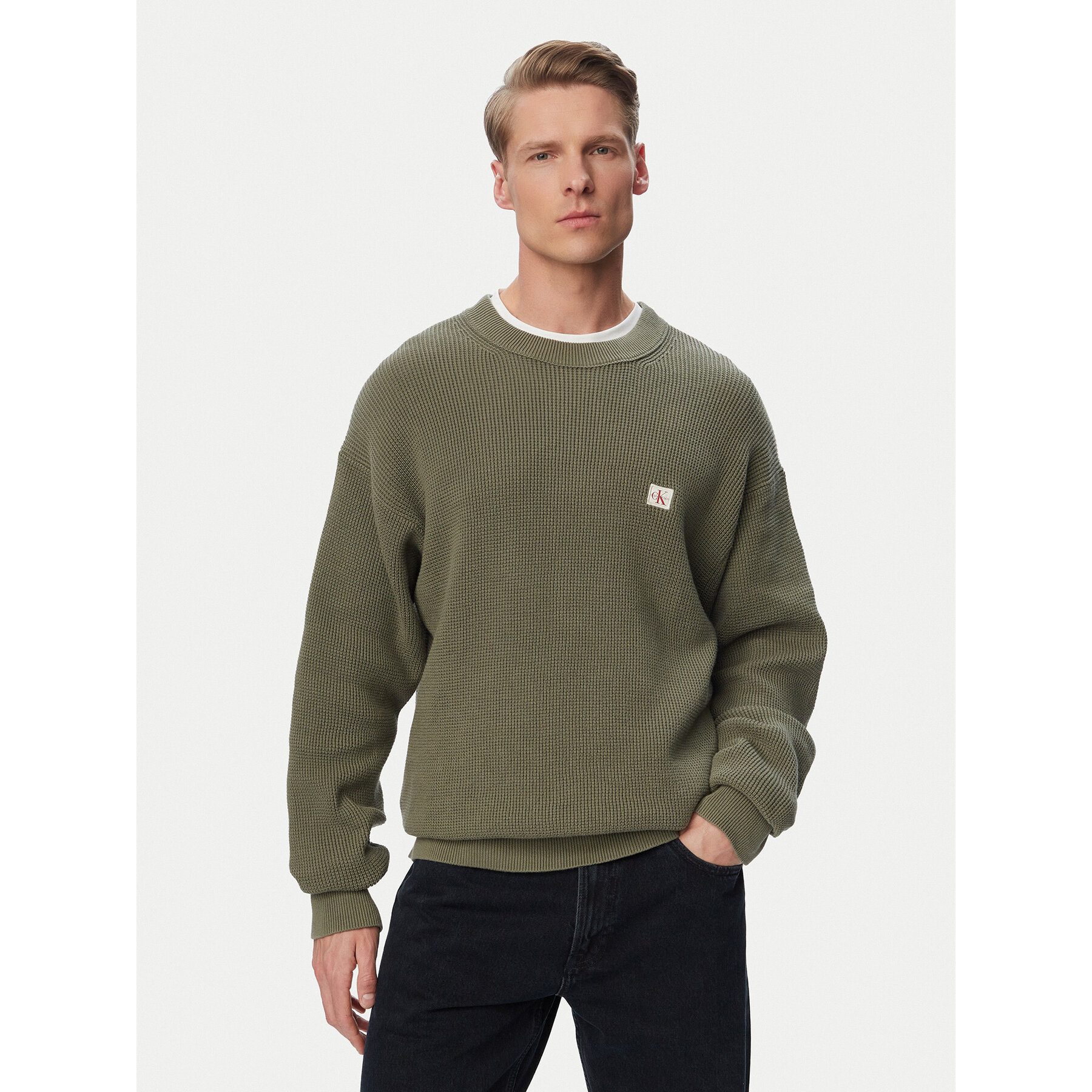 Calvin Klein Jeans Sweter LV04RD313G Zielony ciemny Regular Fit