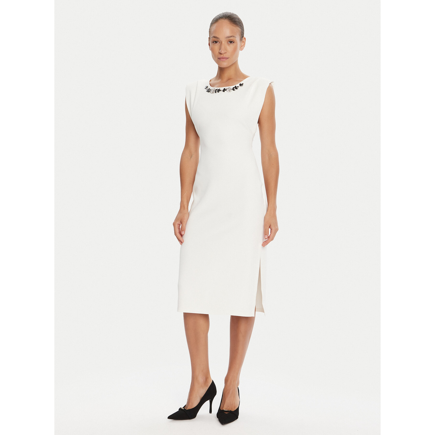 Rinascimento Sukienka koktajlowa CFC0020043002 Biały Slim Fit