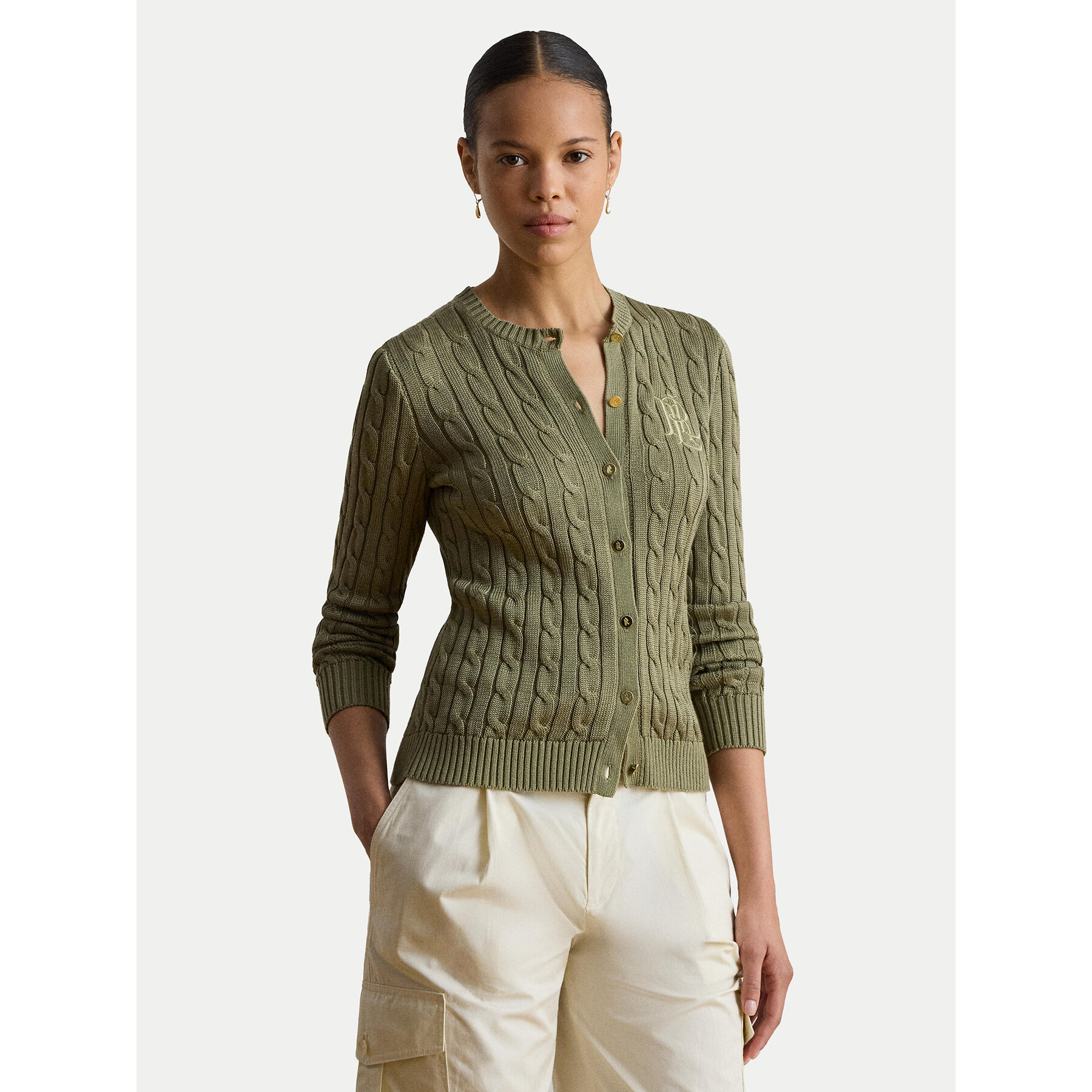 LAUREN RALPH LAUREN Kardigan Cable 200P14040500 Zielony Regular Fit