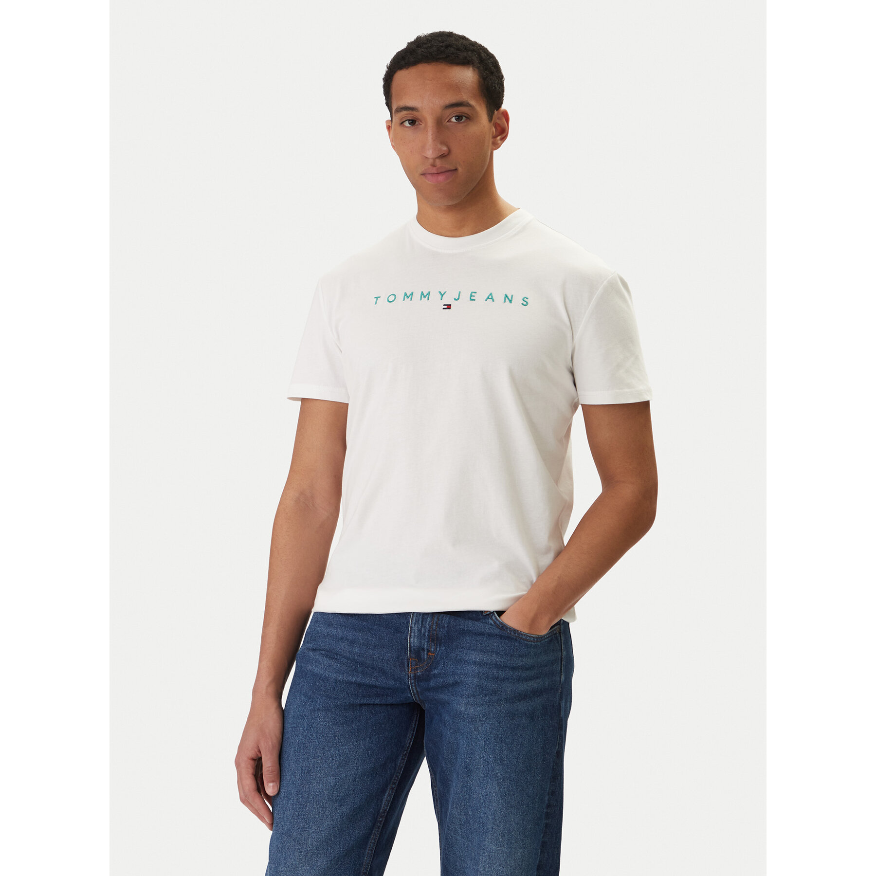 Tommy Jeans T-Shirt Linear Logo DM0DM20744 Biały Regular Fit