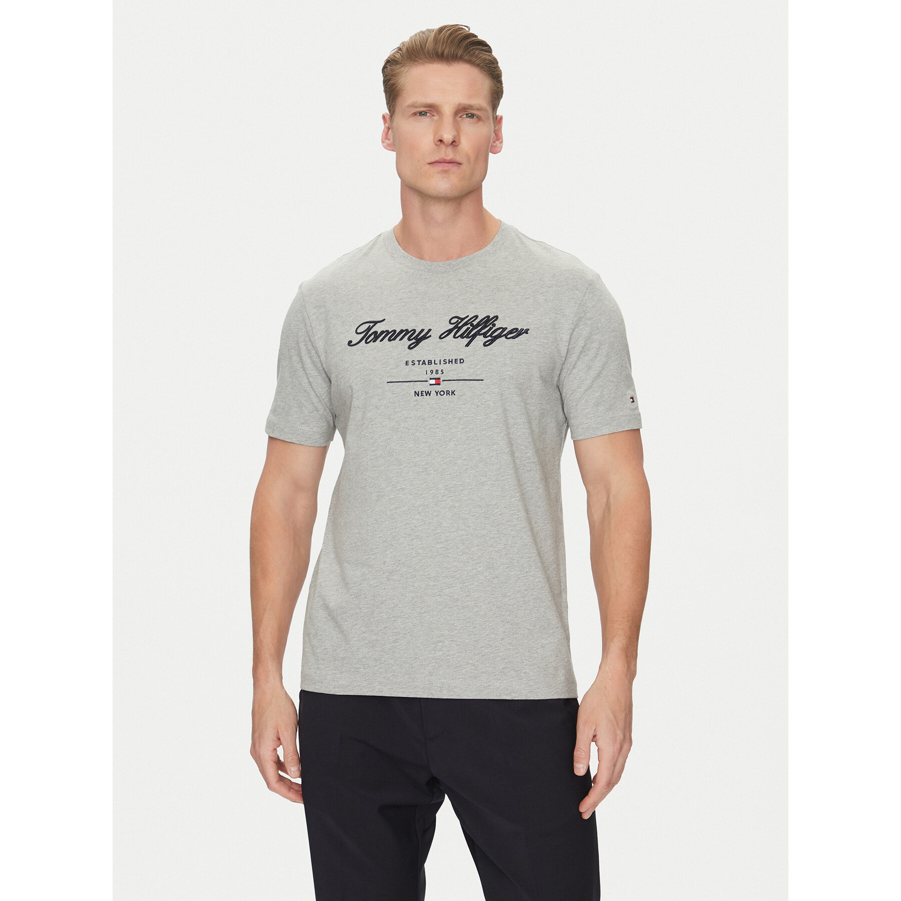 Tommy Hilfiger T-Shirt Script Logo MW0MW33691 Szary Regular Fit