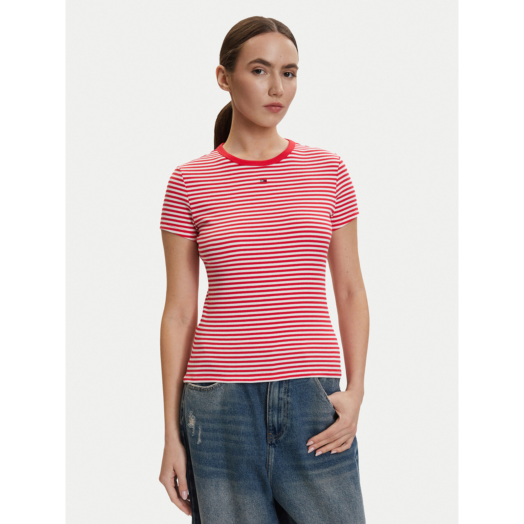 Tommy Jeans T-Shirt DW0DW17383 Czerwony Slim Fit