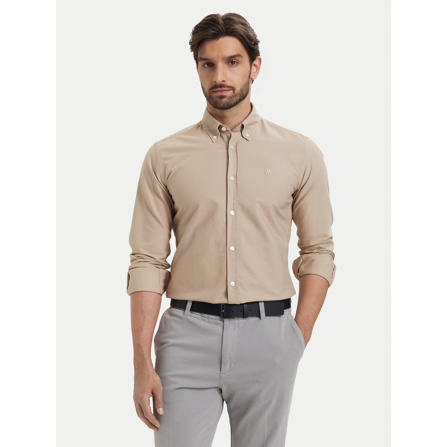 BOSS Koszula H-Roan 50555920 Beżowy Slim Fit
