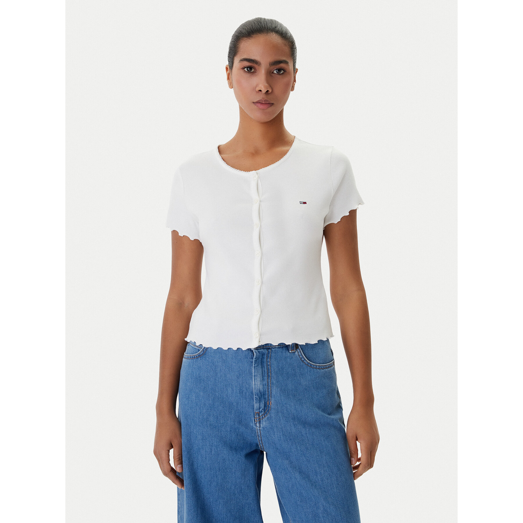 Tommy Jeans Bluzka DW0DW20377 Biały Slim Fit