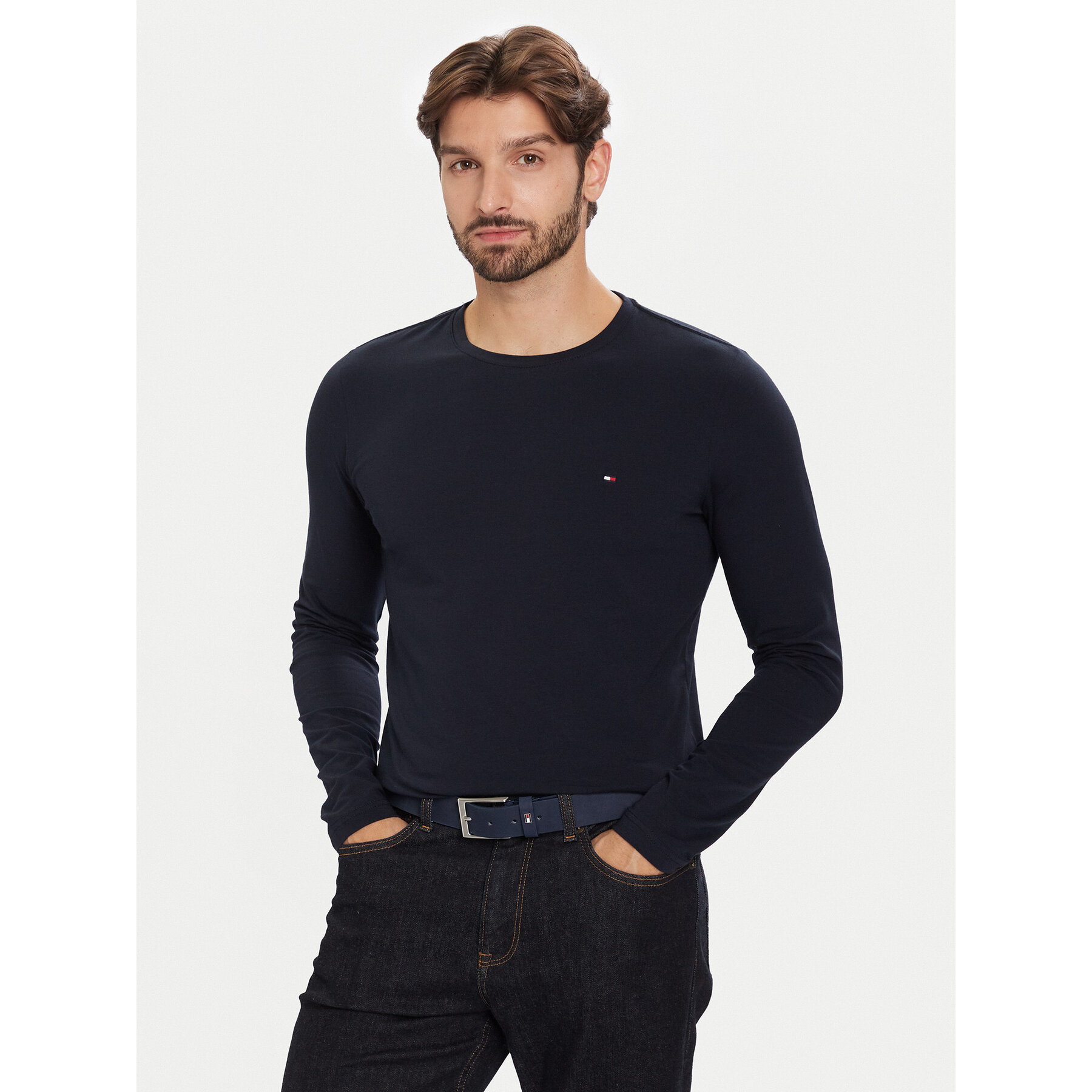 Tommy Hilfiger Longsleeve Stretch Tee MW0MW10804 Granatowy Slim Fit