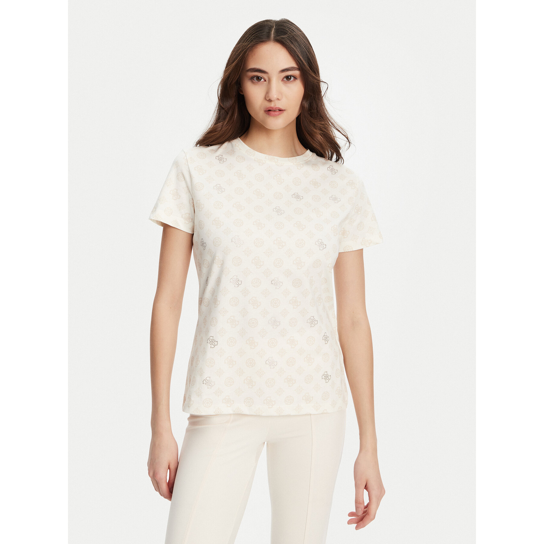 Guess T-Shirt V5YI04 I3Z14 Écru Regular Fit