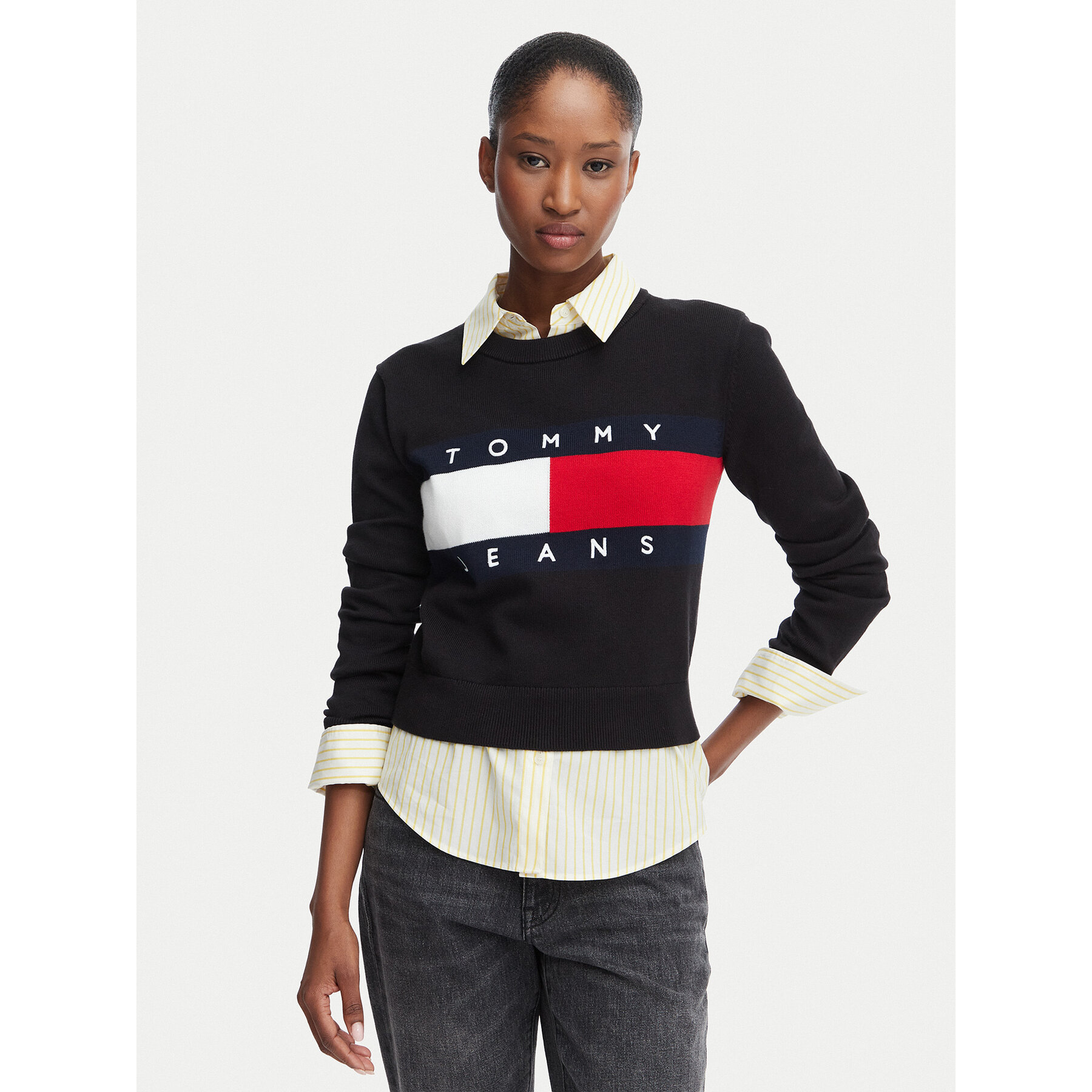 Tommy Jeans Sweter Flag DW0DW22930 Czarny Regular Fit
