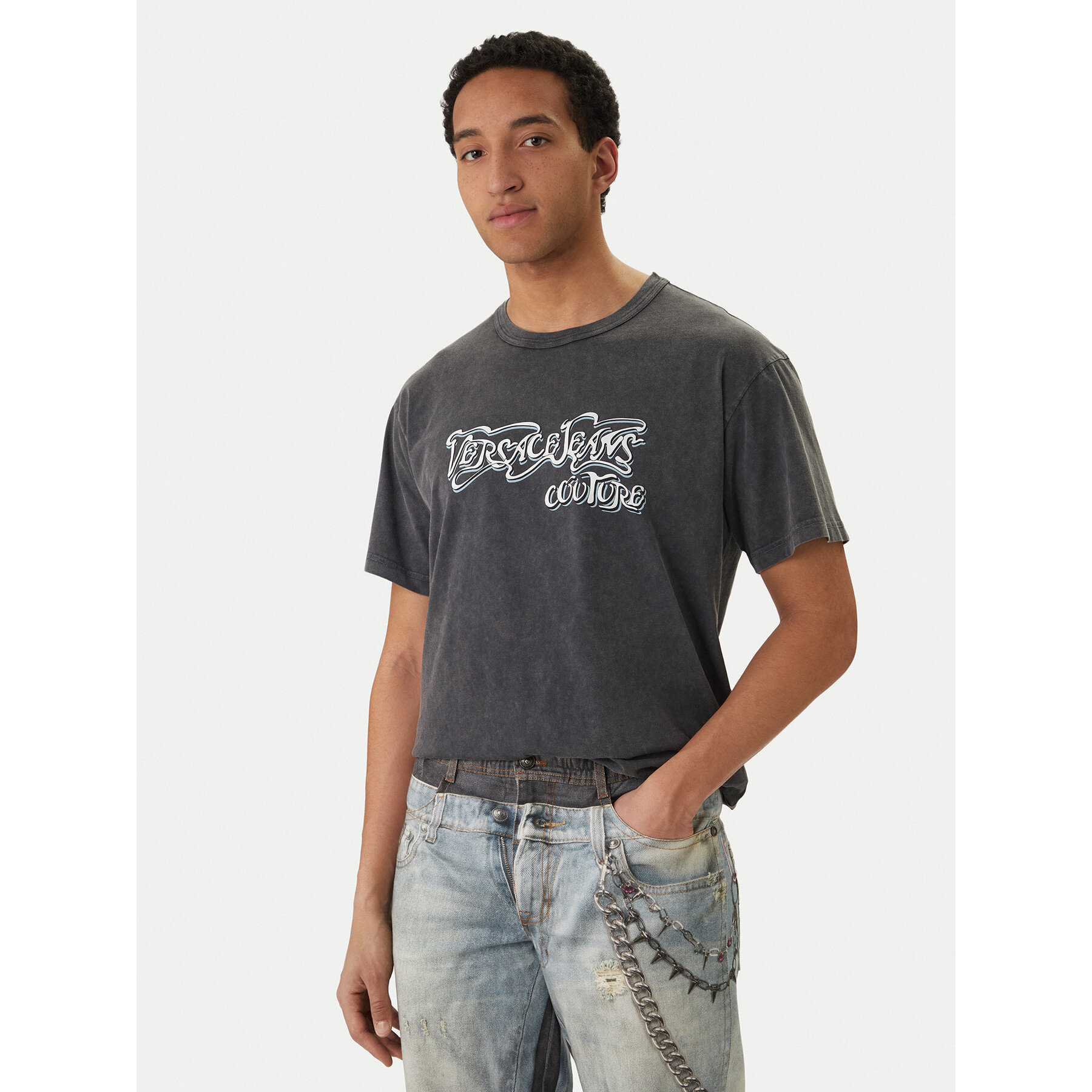 Versace Jeans Couture T-Shirt 80GAHB02 CJB02 Czarny Regular Fit