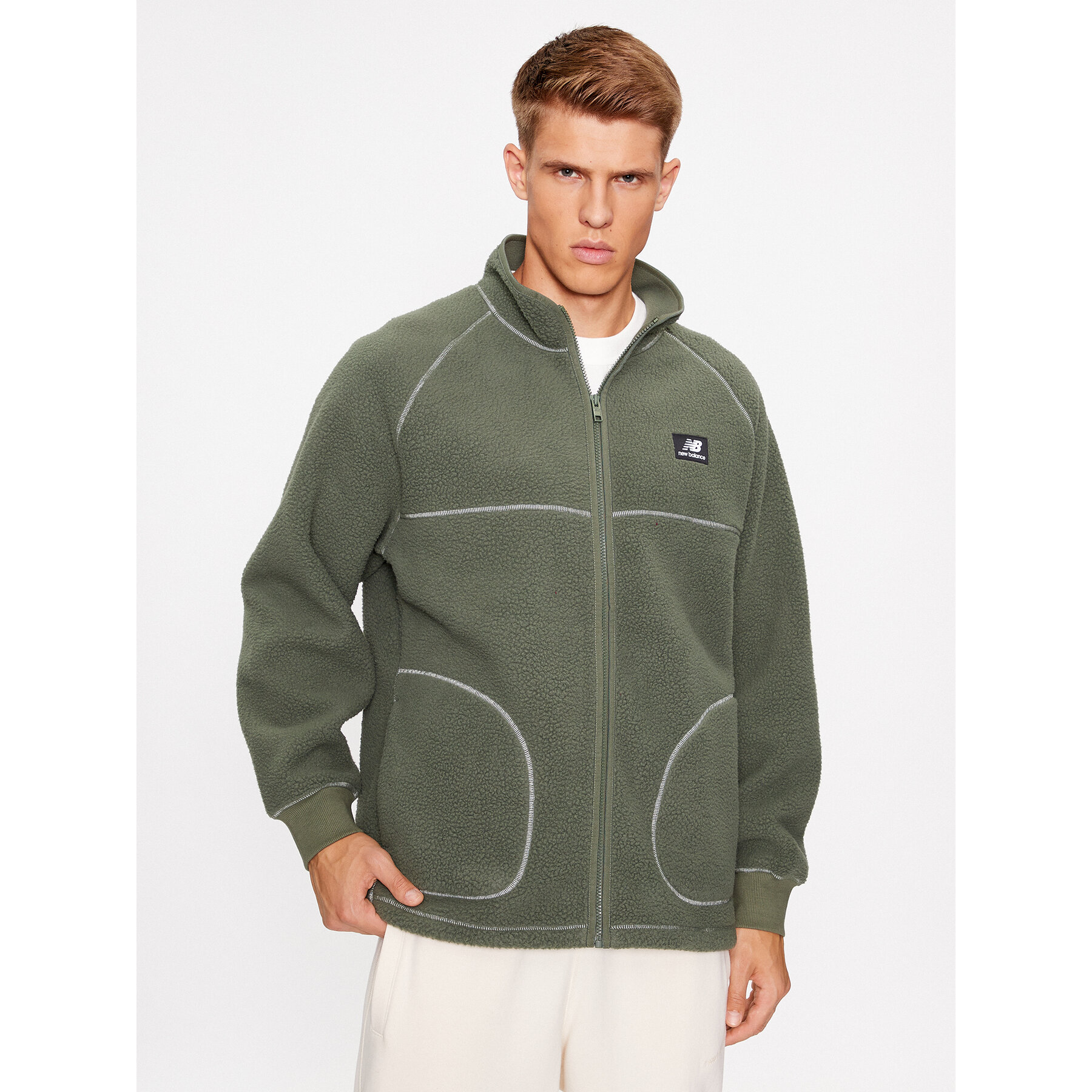 New Balance Polar Athletics Polar Fleece Full Zip MJ33503 Zielony Regular Fit