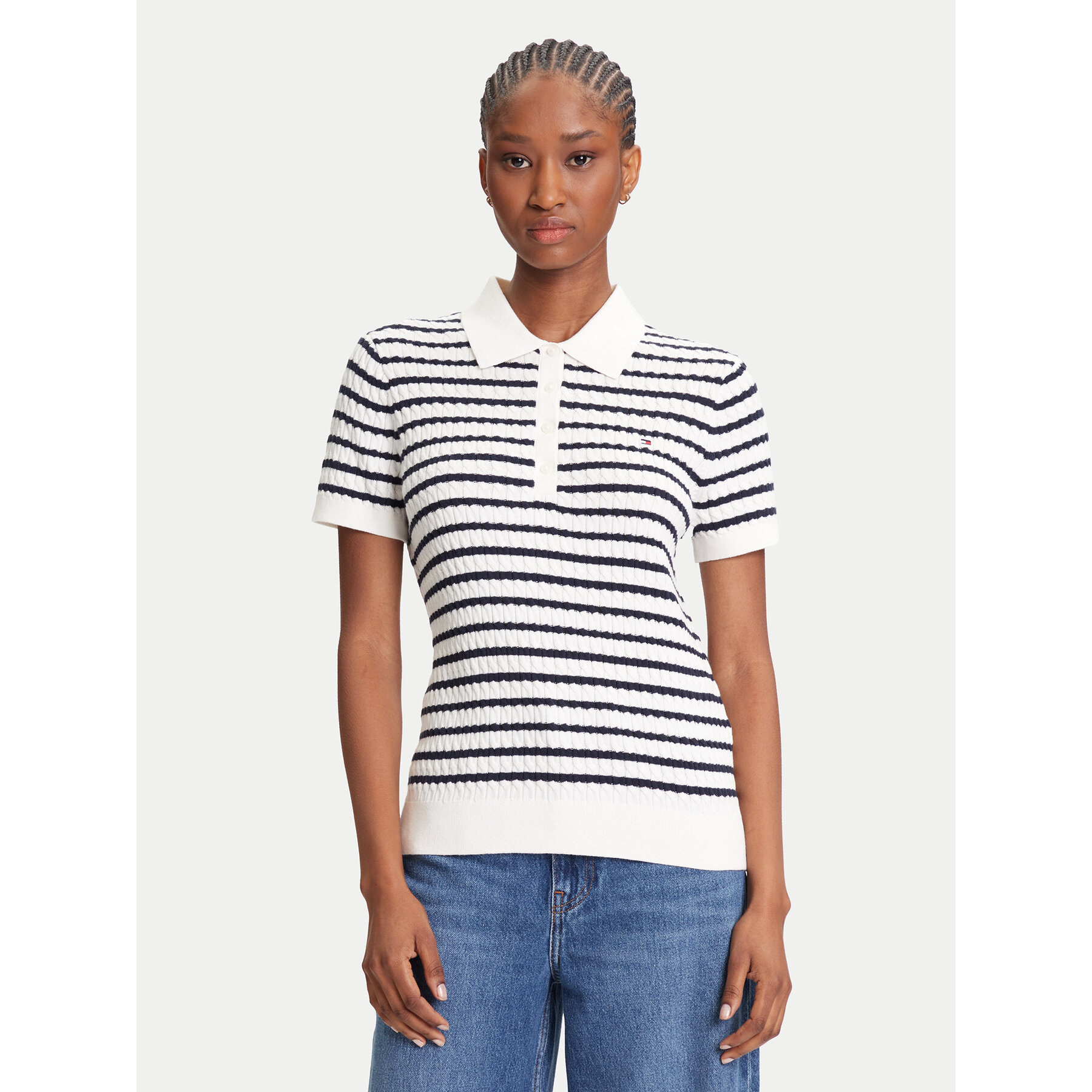 Tommy Hilfiger Polo Fine WW0WW41474 Kremowy Regular Fit