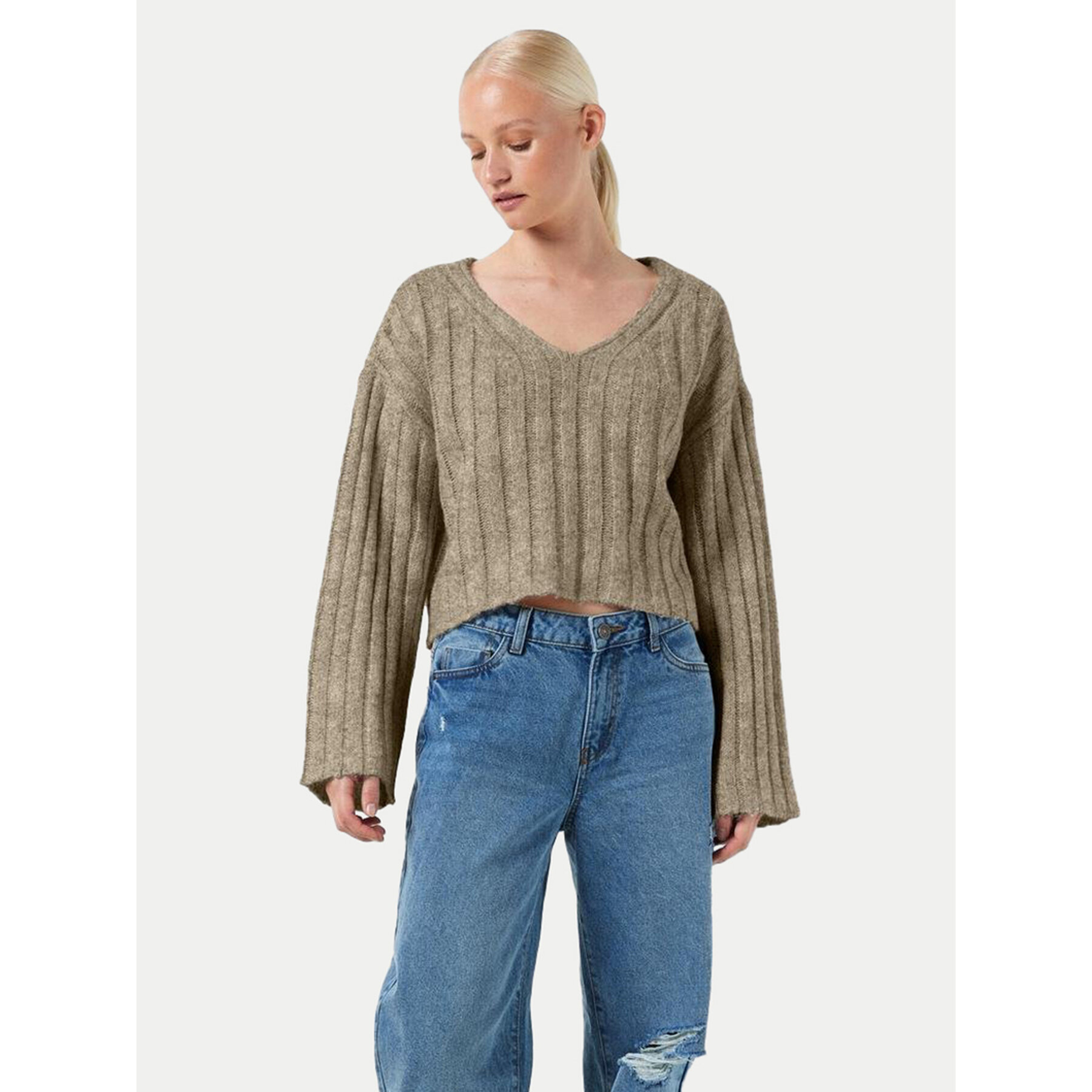 Noisy May Sweter Nina 27027618 Beżowy Loose Fit