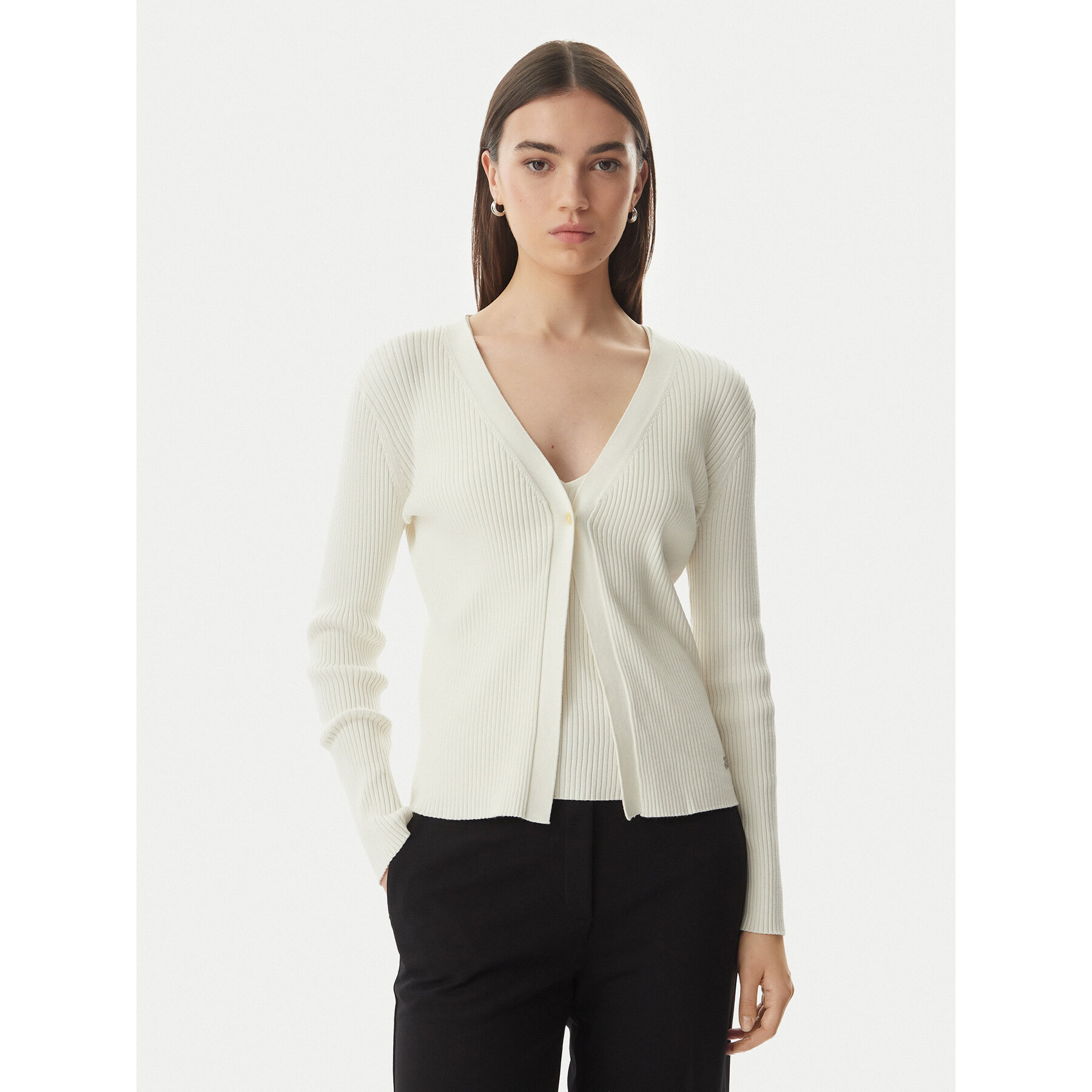 Calvin Klein Kardigan LV044G303G Kremowy Regular Fit