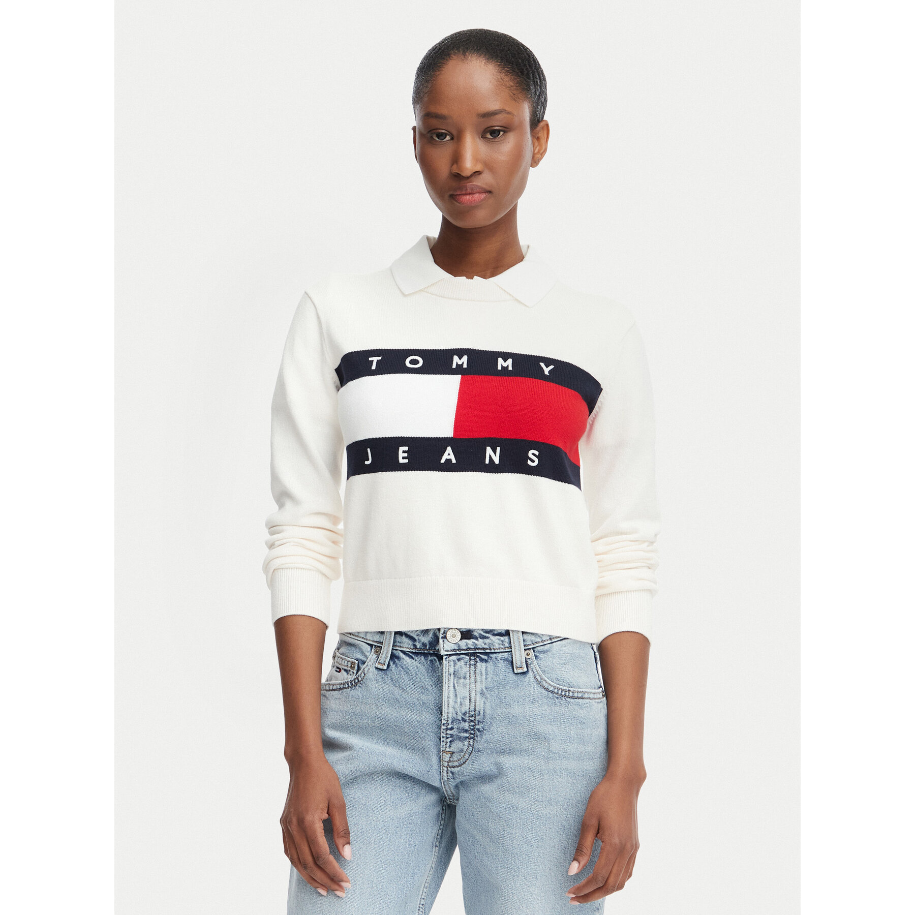 Tommy Jeans Sweter Flag DW0DW22930 Biały Regular Fit