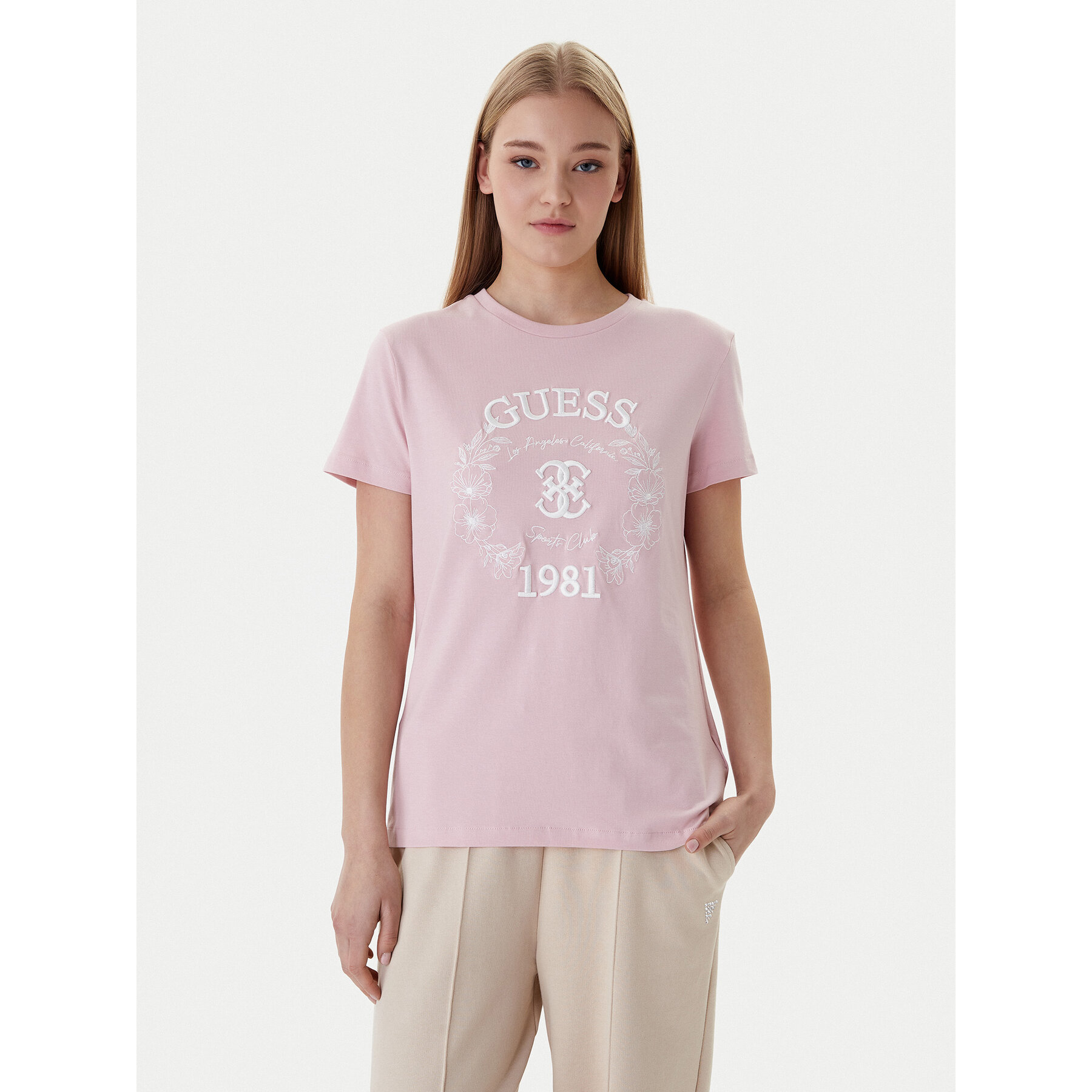 Guess T-Shirt V6RI12 J1314 Różowy Regular Fit