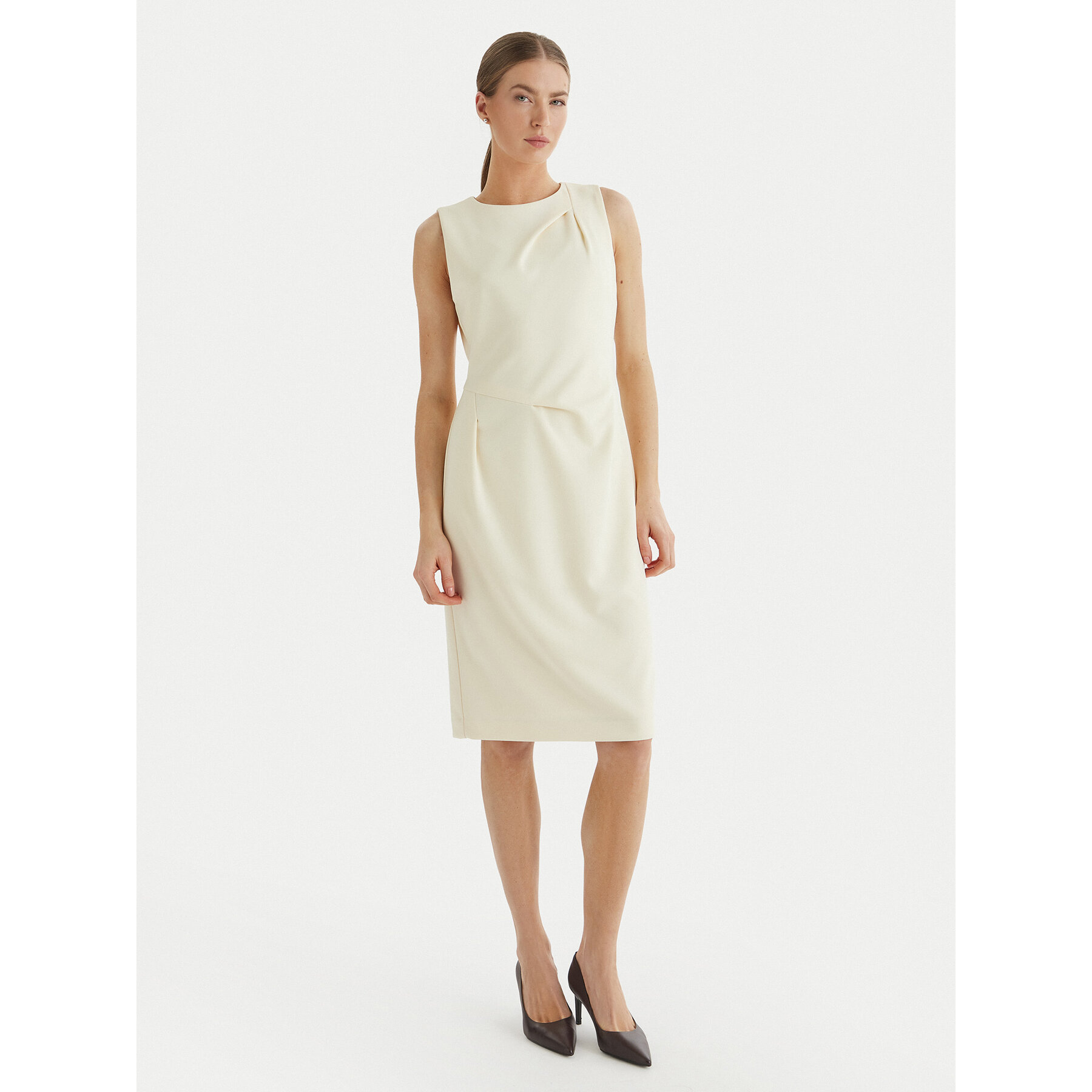 Calvin Klein Sukienka koktajlowa LV044F018G Beżowy Slim Fit