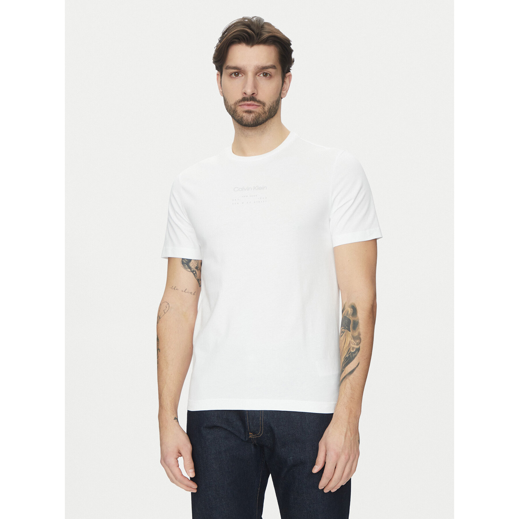 Calvin Klein T-Shirt Editorial Logo K10K114172 Biały Regular Fit