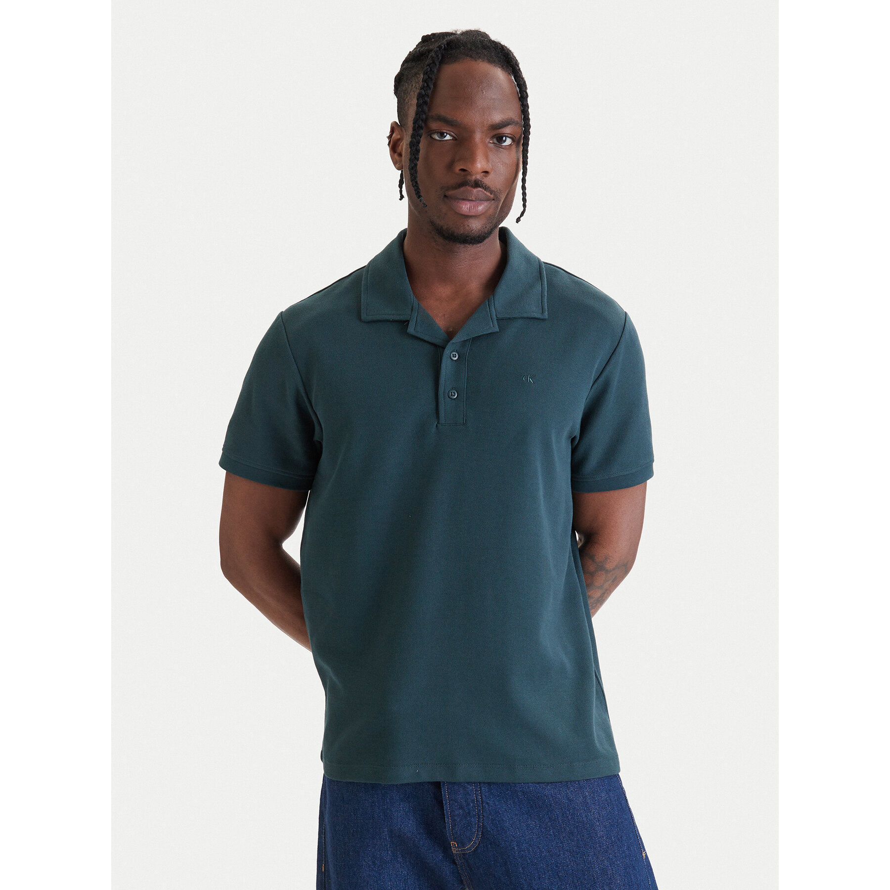 Calvin Klein Jeans Polo Easy Micro Waffle LV04RF205G Zielony Regular Fit