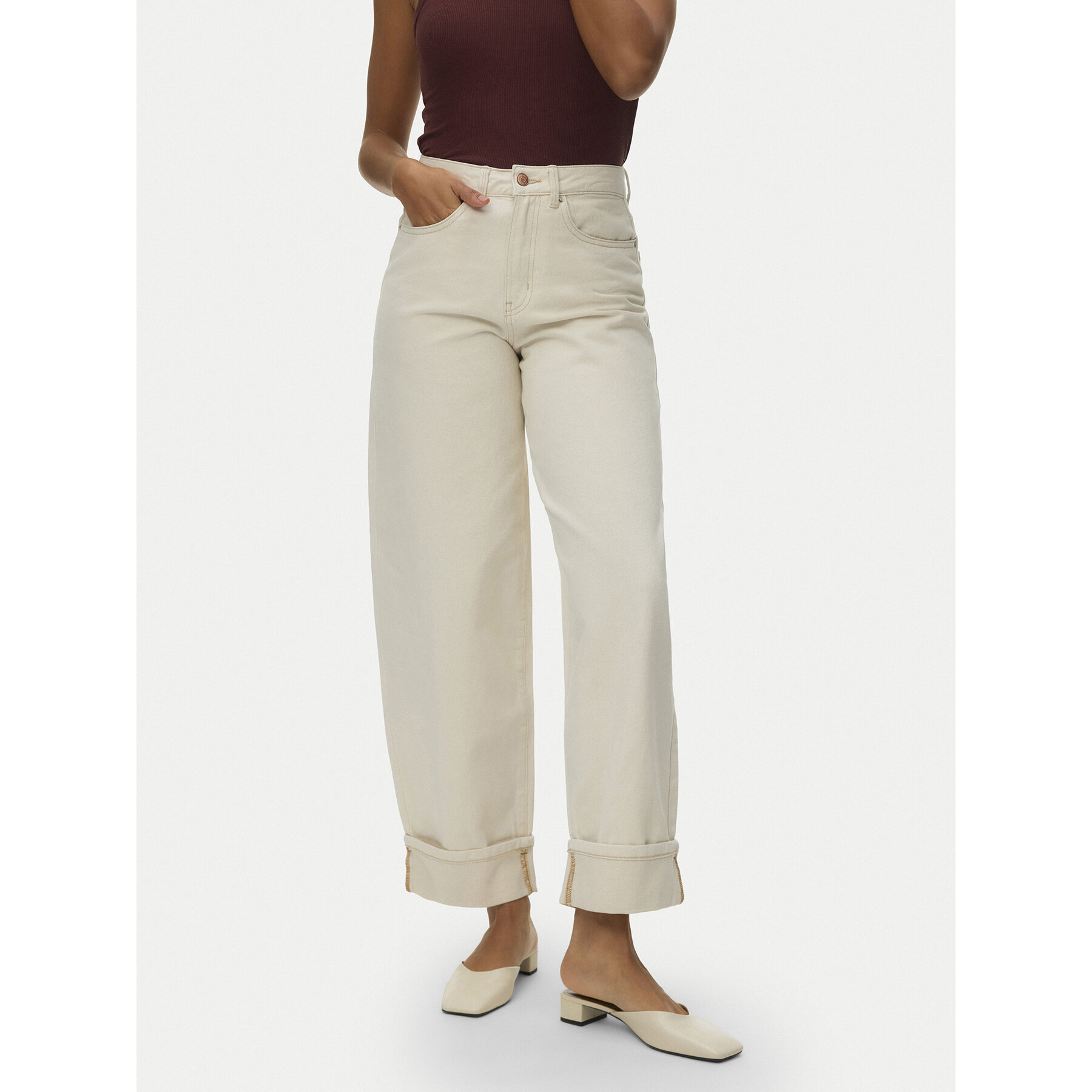 Vero Moda Jeansy Zelda 10339347 Beżowy Wide Leg