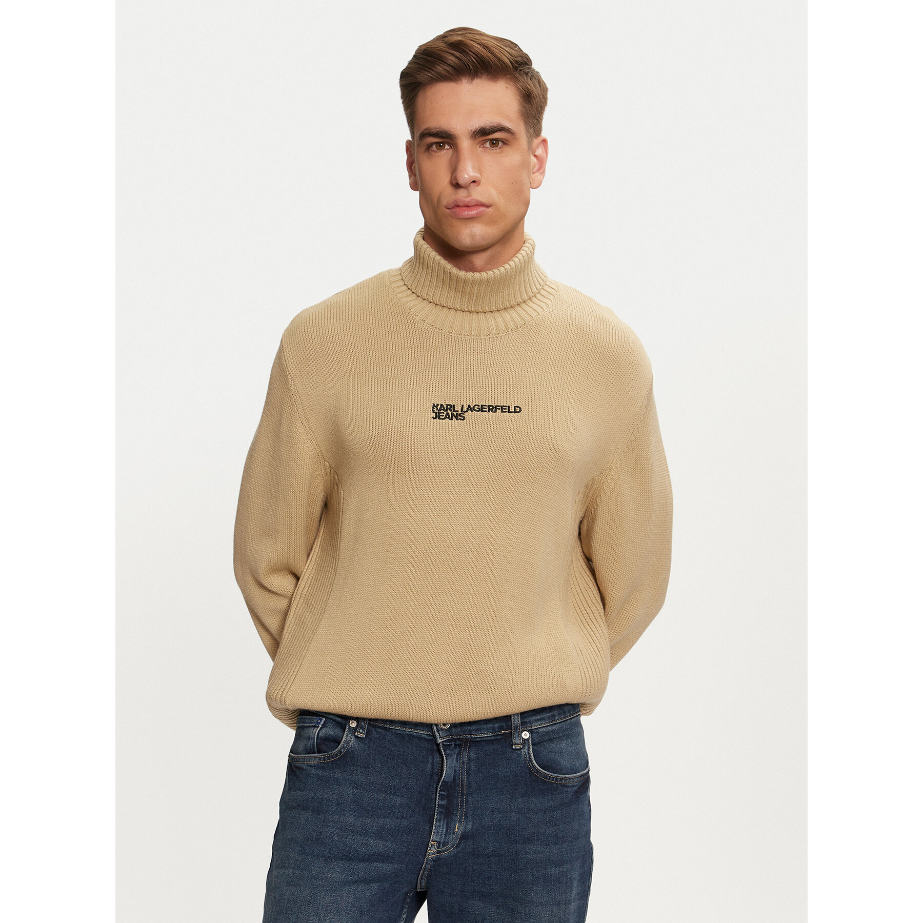 Karl Lagerfeld Jeans Golf 246D2000 Beżowy Regular Fit