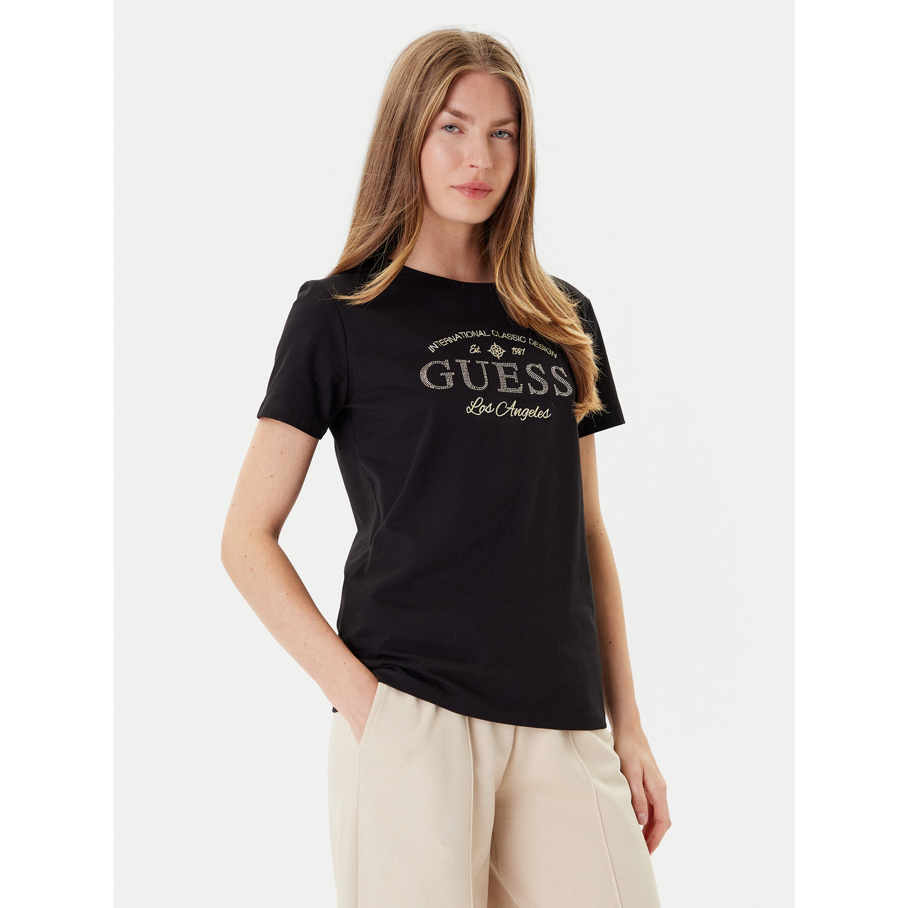 Guess T-Shirt V5YI13 J1314 Czarny Regular Fit