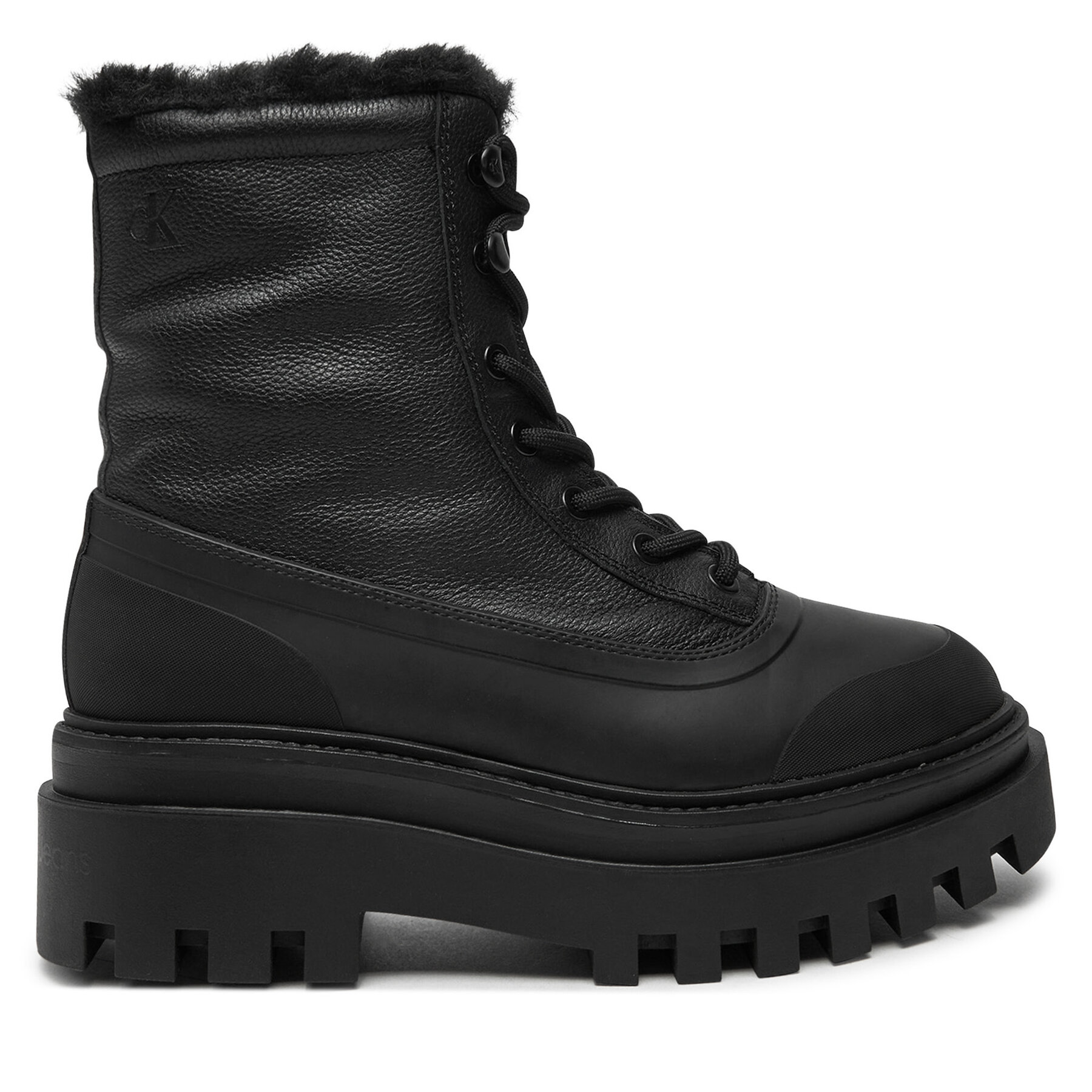 Calvin Klein Jeans Trapery Flatform Lace Up Boot Padded YW0YW01557 Czarny