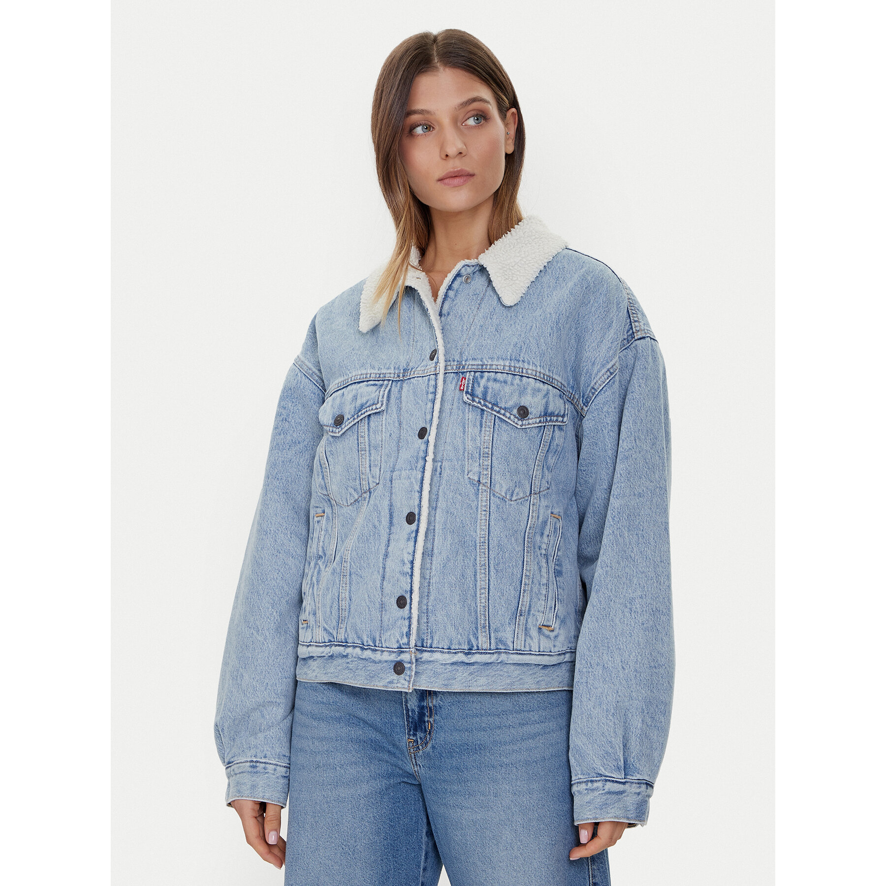 Levi's® Kurtka jeansowa Sherpa Trucker 90's A4435-0010 Niebieski Loose Fit