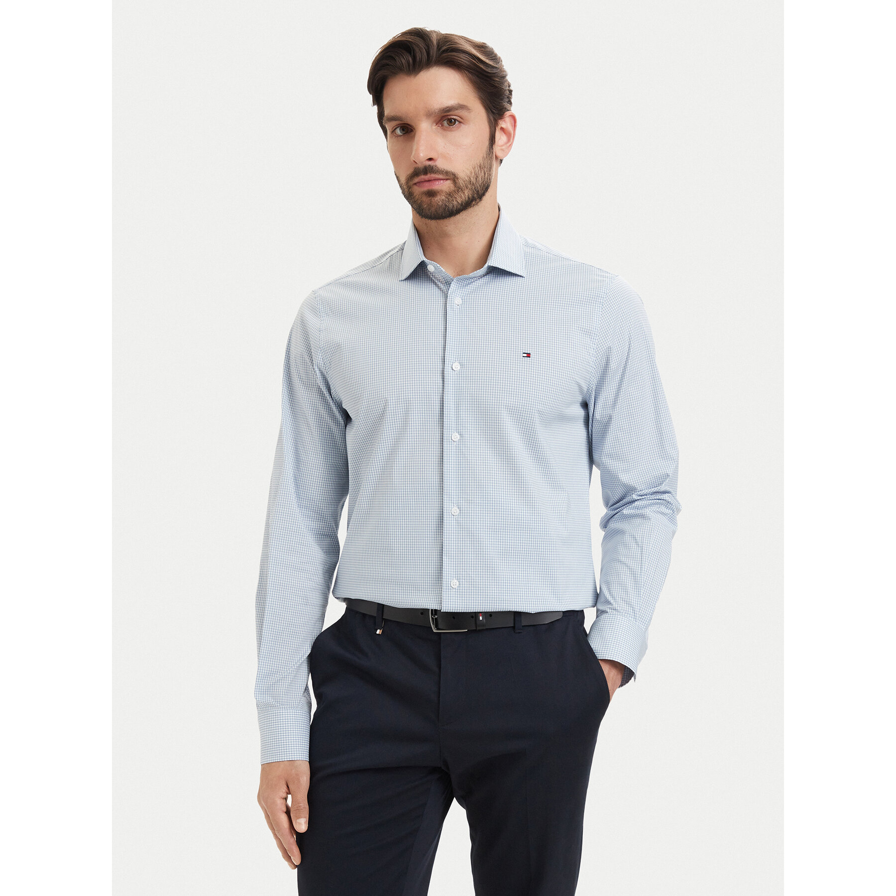 Tommy Hilfiger Koszula Gingham MW0MW42931 Niebieski jasny Regular Fit