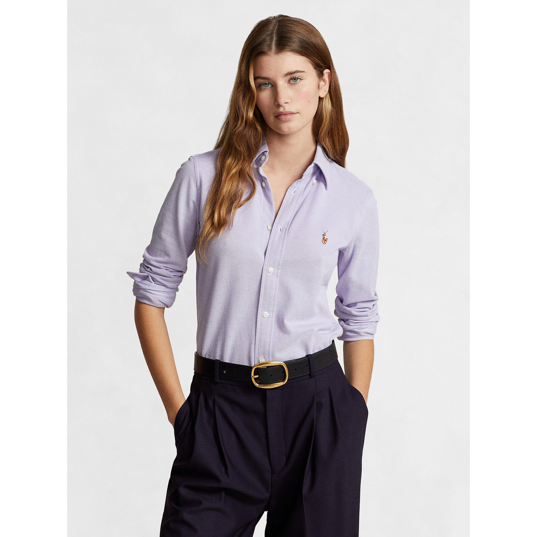 Polo Ralph Lauren Koszula Ls Knt Ox St 211924258001 Fioletowy Slim Fit