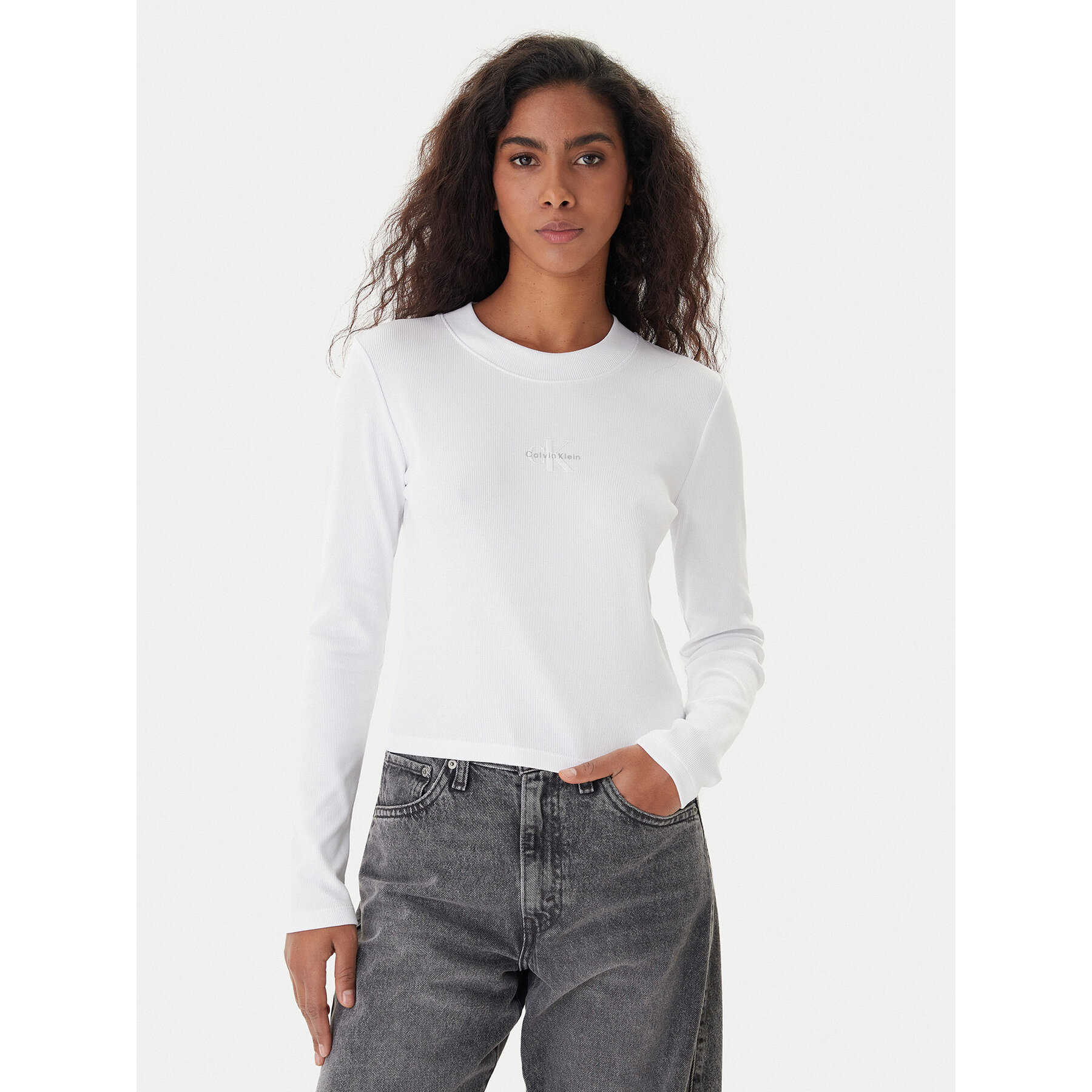 Calvin Klein Jeans Bluzka Monogram LV047A803G Biały Slim Fit