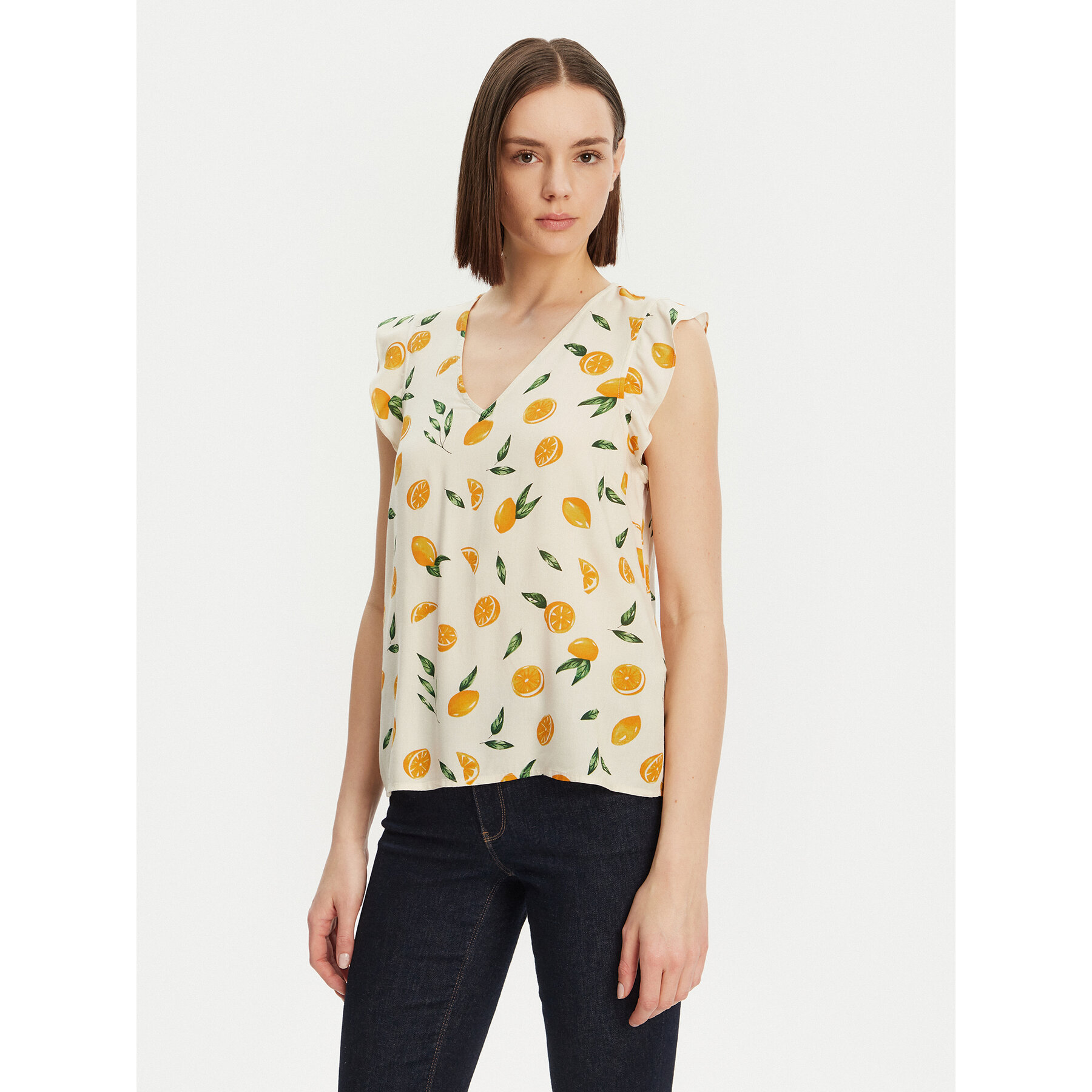 Pieces Bluzka Nya 17147804 Écru Regular Fit