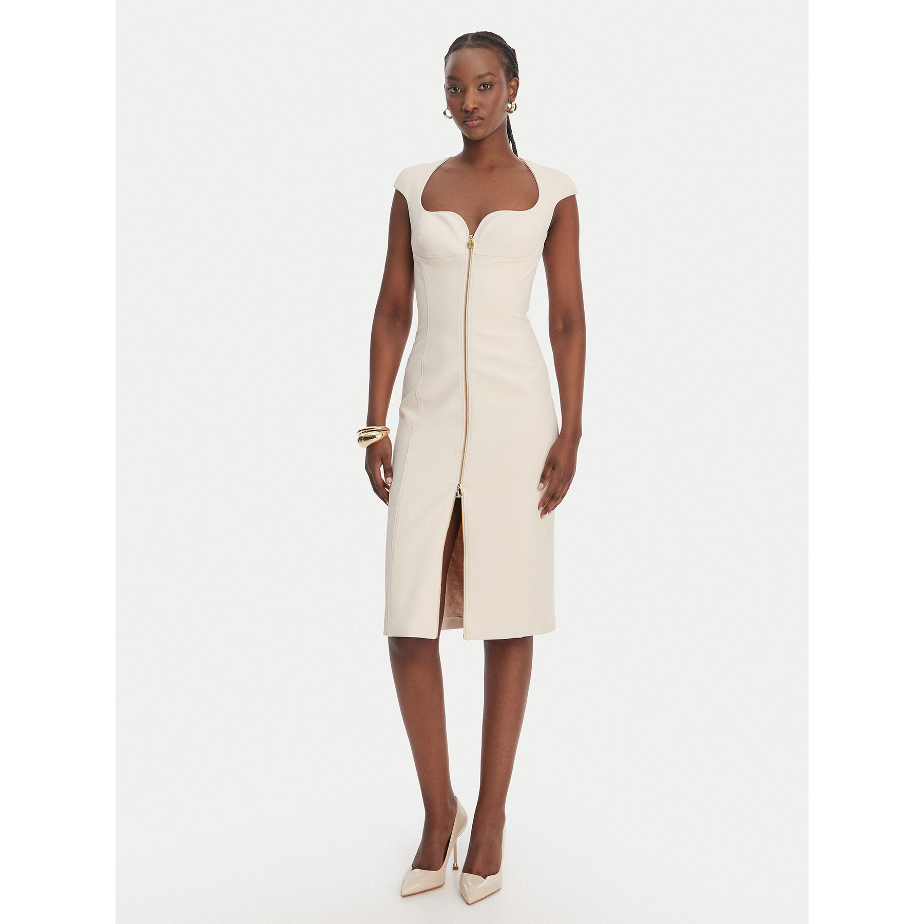 Elisabetta Franchi Sukienka koktajlowa AB-900-61E2-V430 Écru Regular Fit