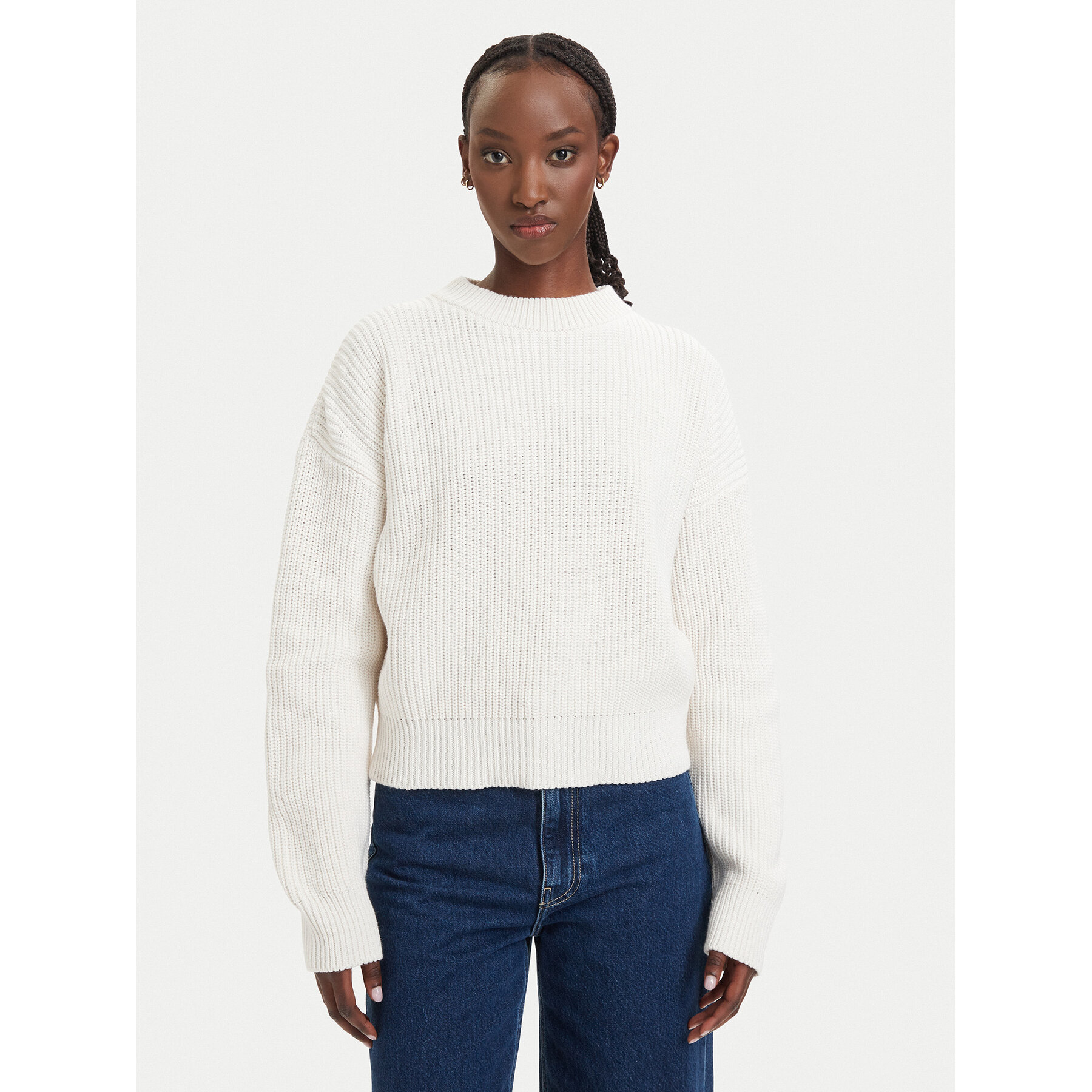 HUGO Sweter Slogerya_B 50565449 Kremowy Regular Fit