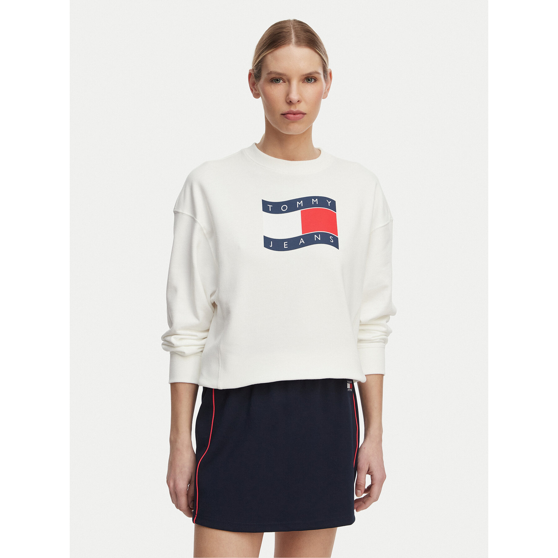Tommy Jeans Bluza Wavy Flag DW0DW22742 Biały Boxy Fit