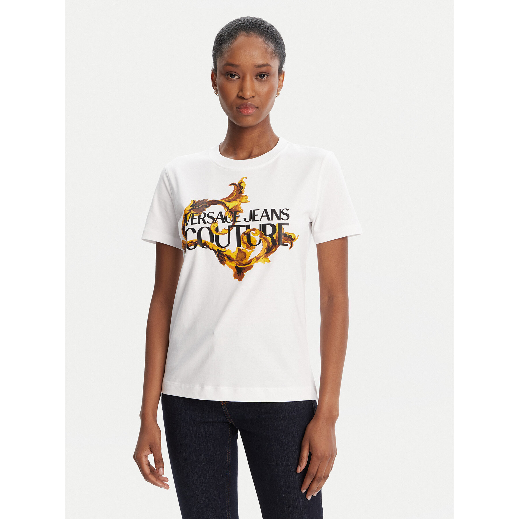 Versace Jeans Couture T-Shirt 79HAHE06 CJ00E Biały Regular Fit