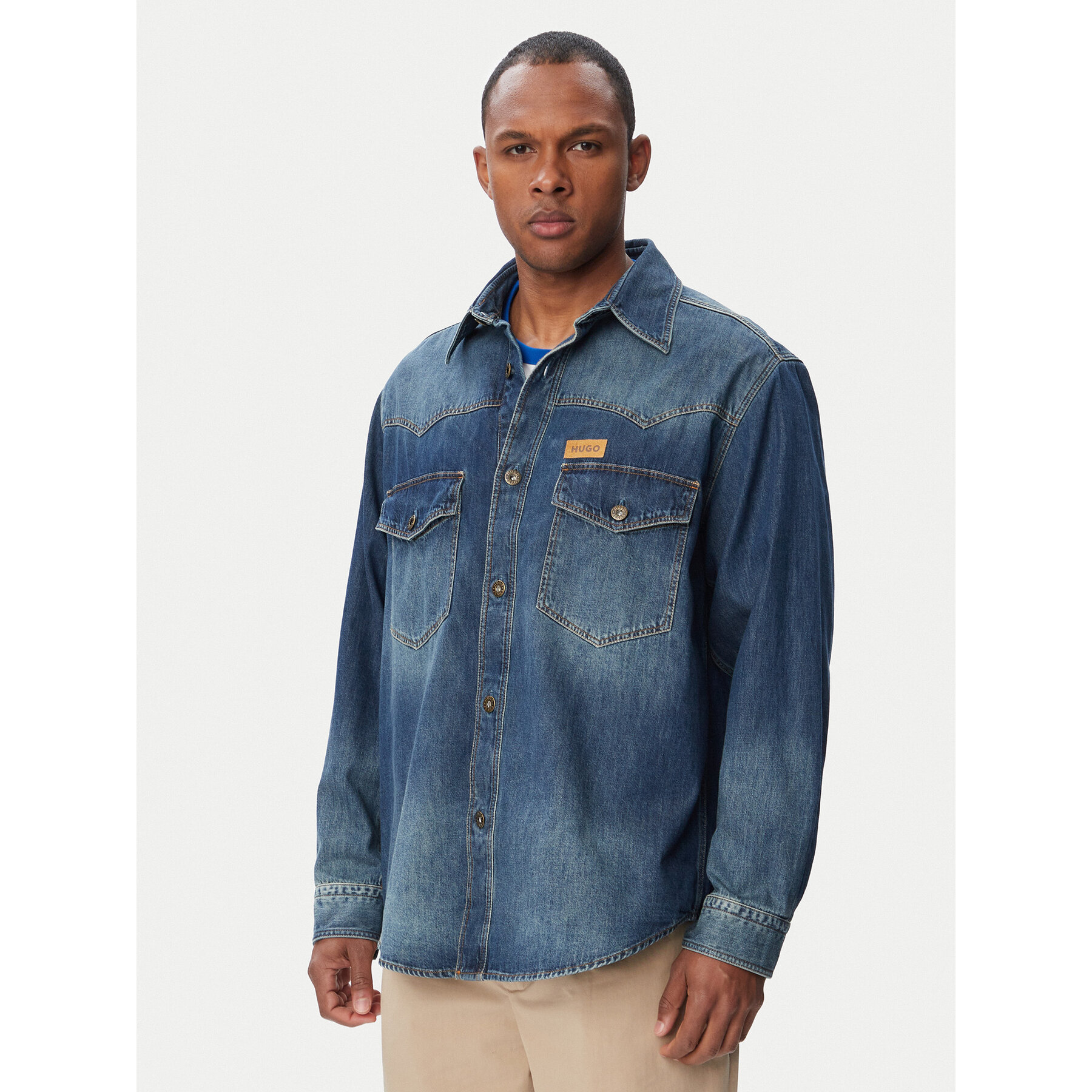 HUGO Koszula jeansowa Ebant 50565401 Niebieski Oversize