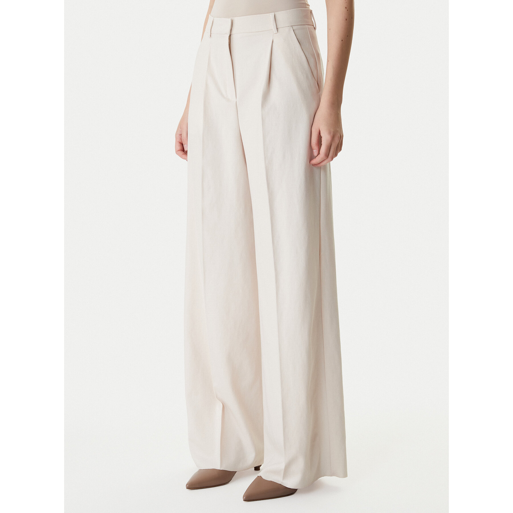 Marella Spodnie palazzo Slogan2 2615131311 Écru Wide Leg