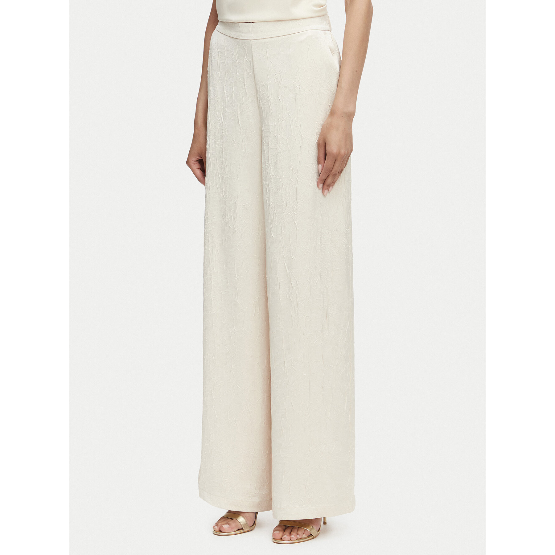 Guess Spodnie materiałowe W6GB2 8W2103 Beżowy jasny Wide Leg