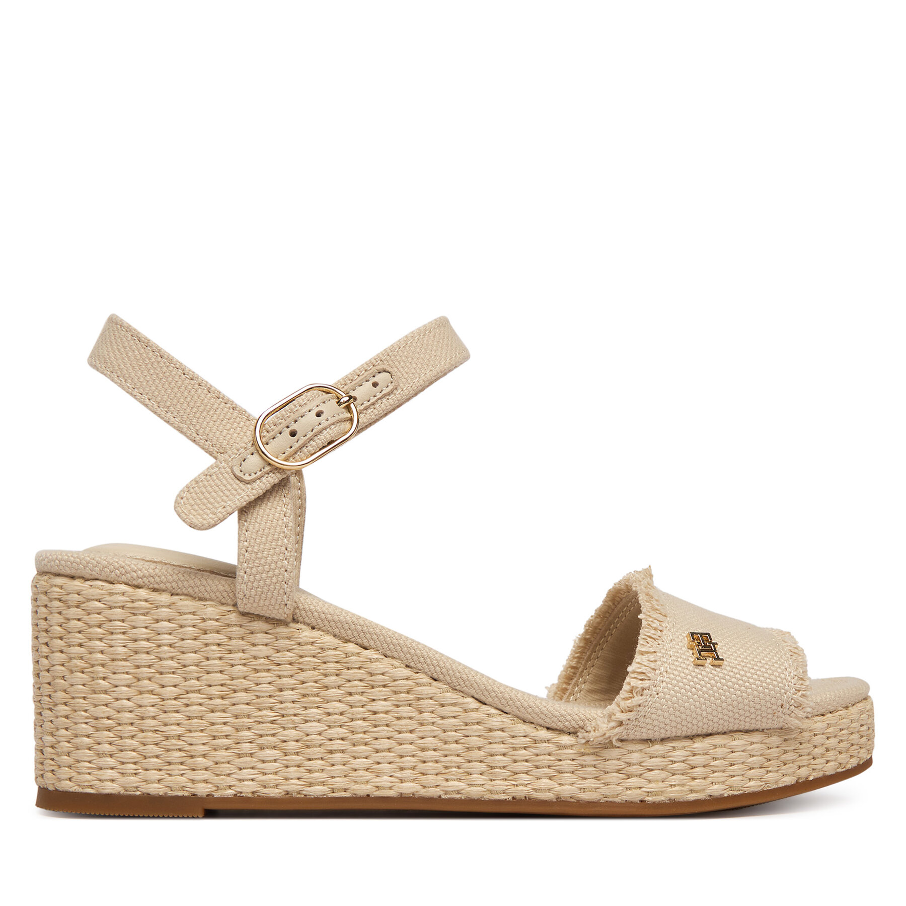 Tommy Hilfiger Sandały Mid Woven Wedge Espad Fringe FW0FW09470 Beżowy