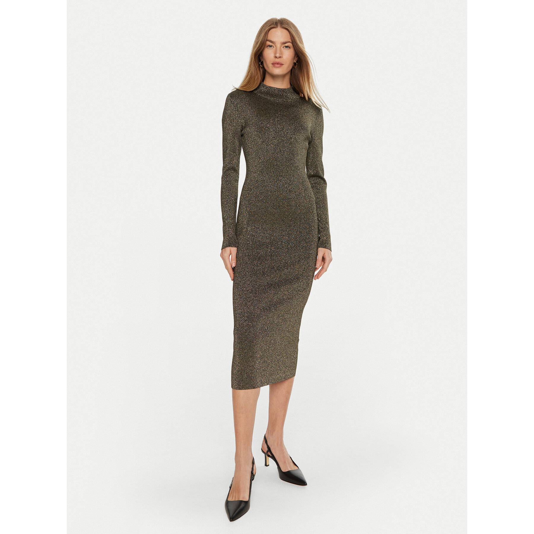 MICHAEL Michael Kors Sukienka dzianinowa MF482KPAFB Złoty Slim Fit