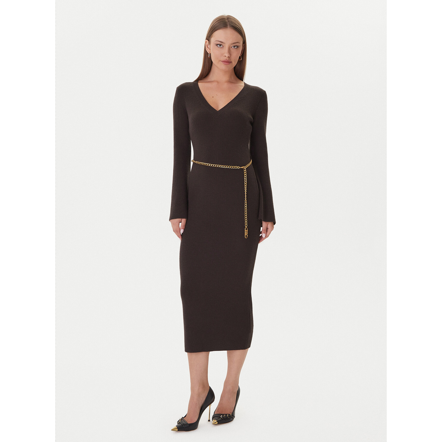 MICHAEL Michael Kors Sukienka dzianinowa MF5835G4VR Brązowy Slim Fit