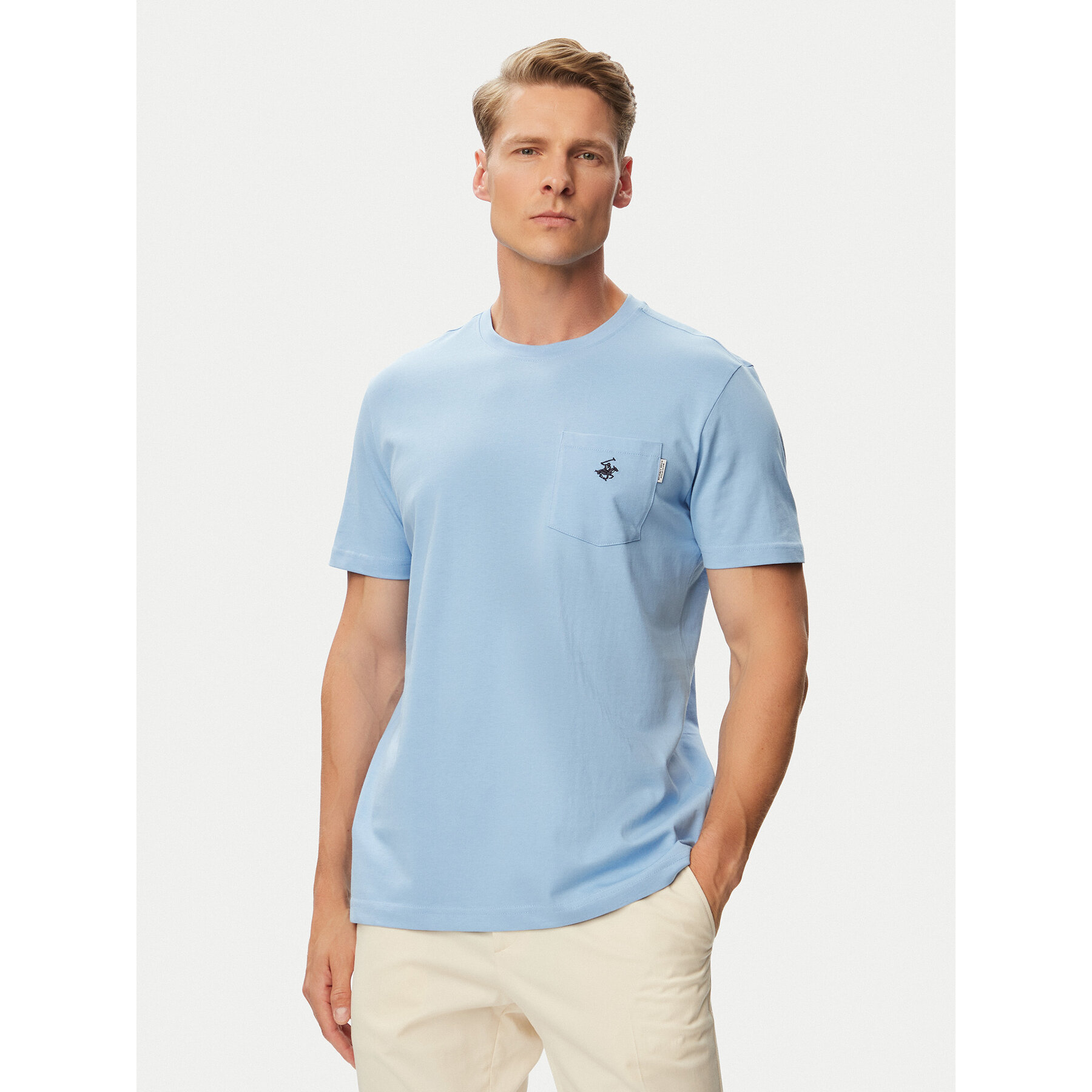 Beverly Hills Polo Club T-Shirt P-SS26M-TS414000 Niebieski jasny Regular Fit