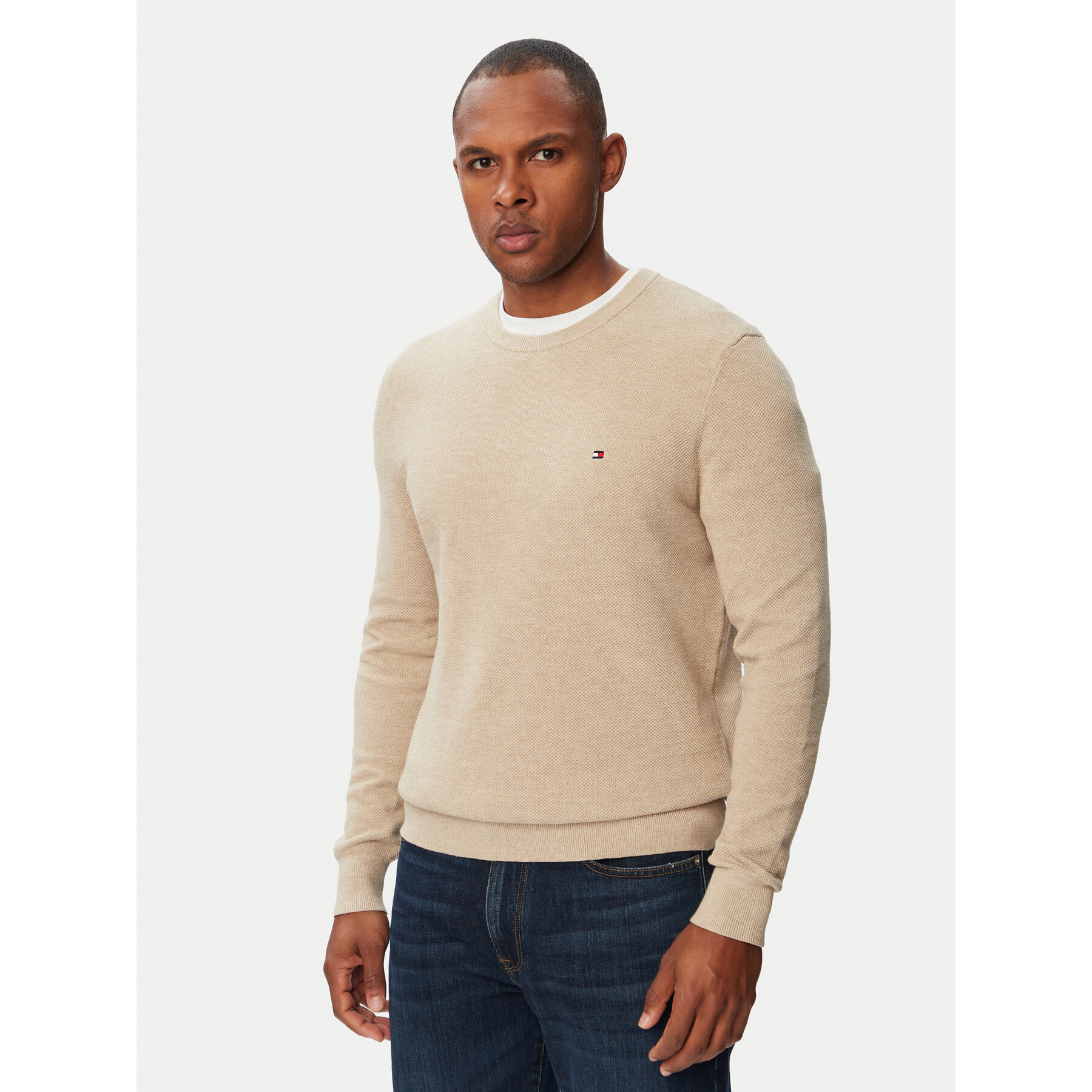 Tommy Hilfiger Sweter Essential MW0MW36347 Beżowy jasny Regular Fit