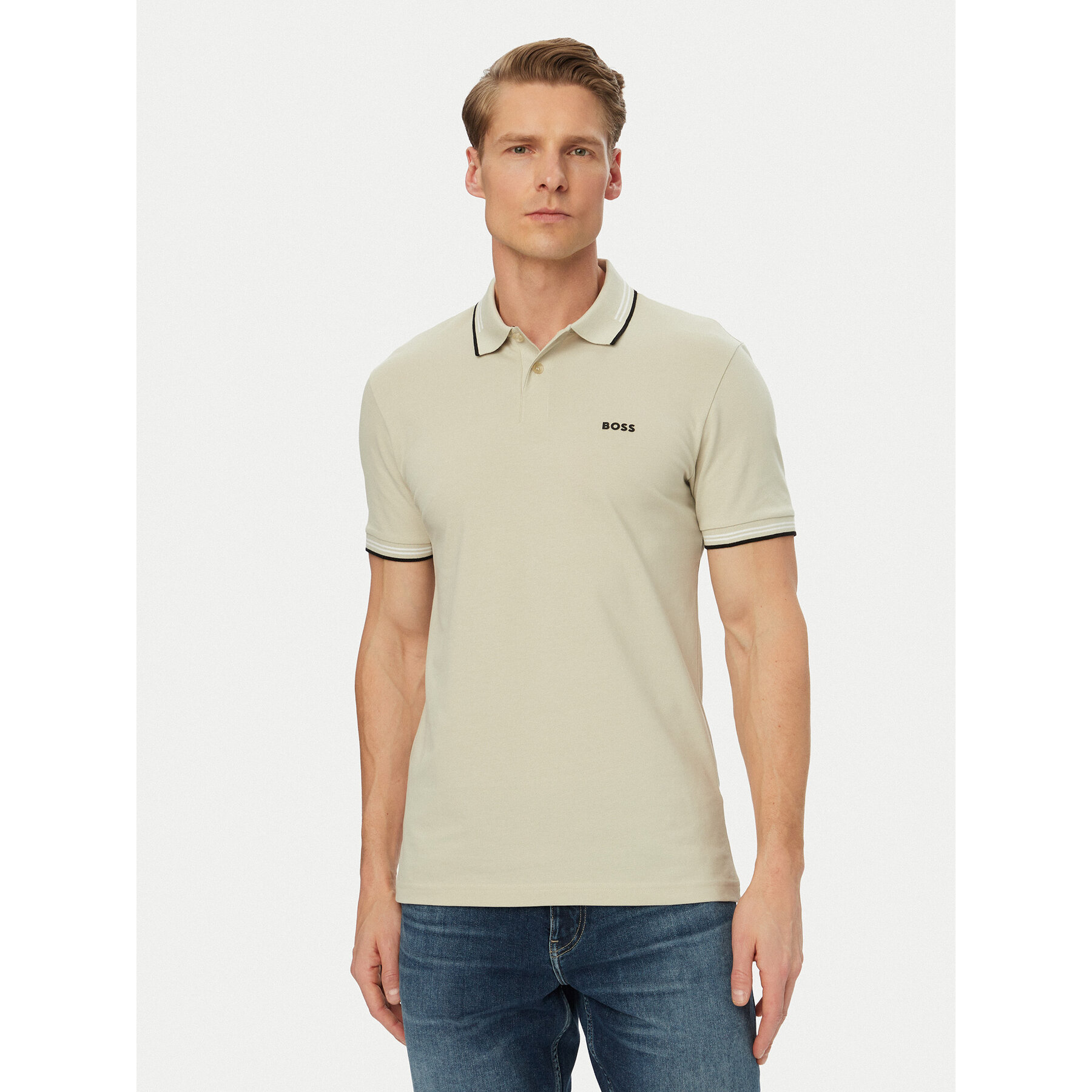 BOSS Polo Paul 50506193 Beżowy jasny Slim Fit