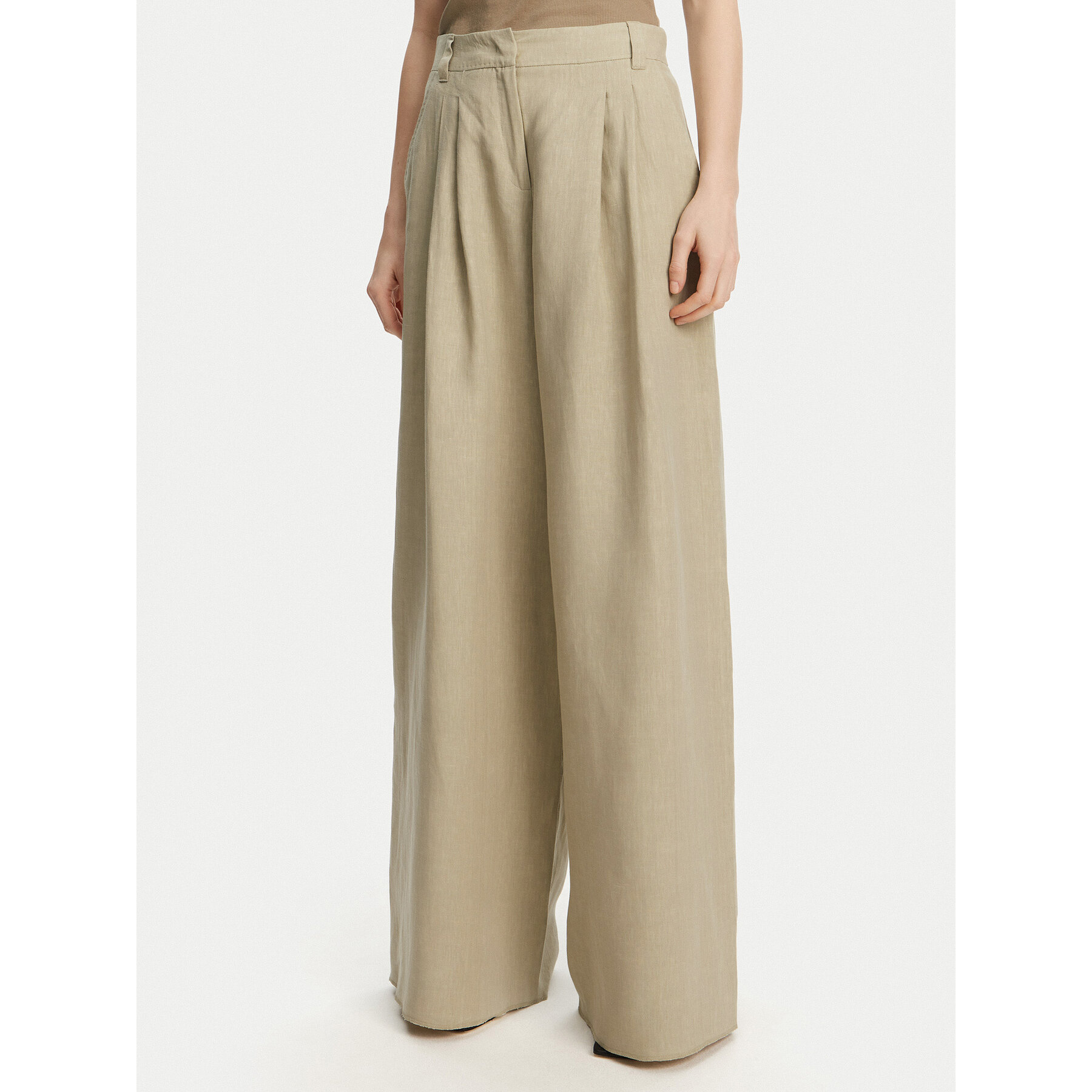 Marella Spodnie palazzo Zama 2513131132200 Khaki Regular Fit