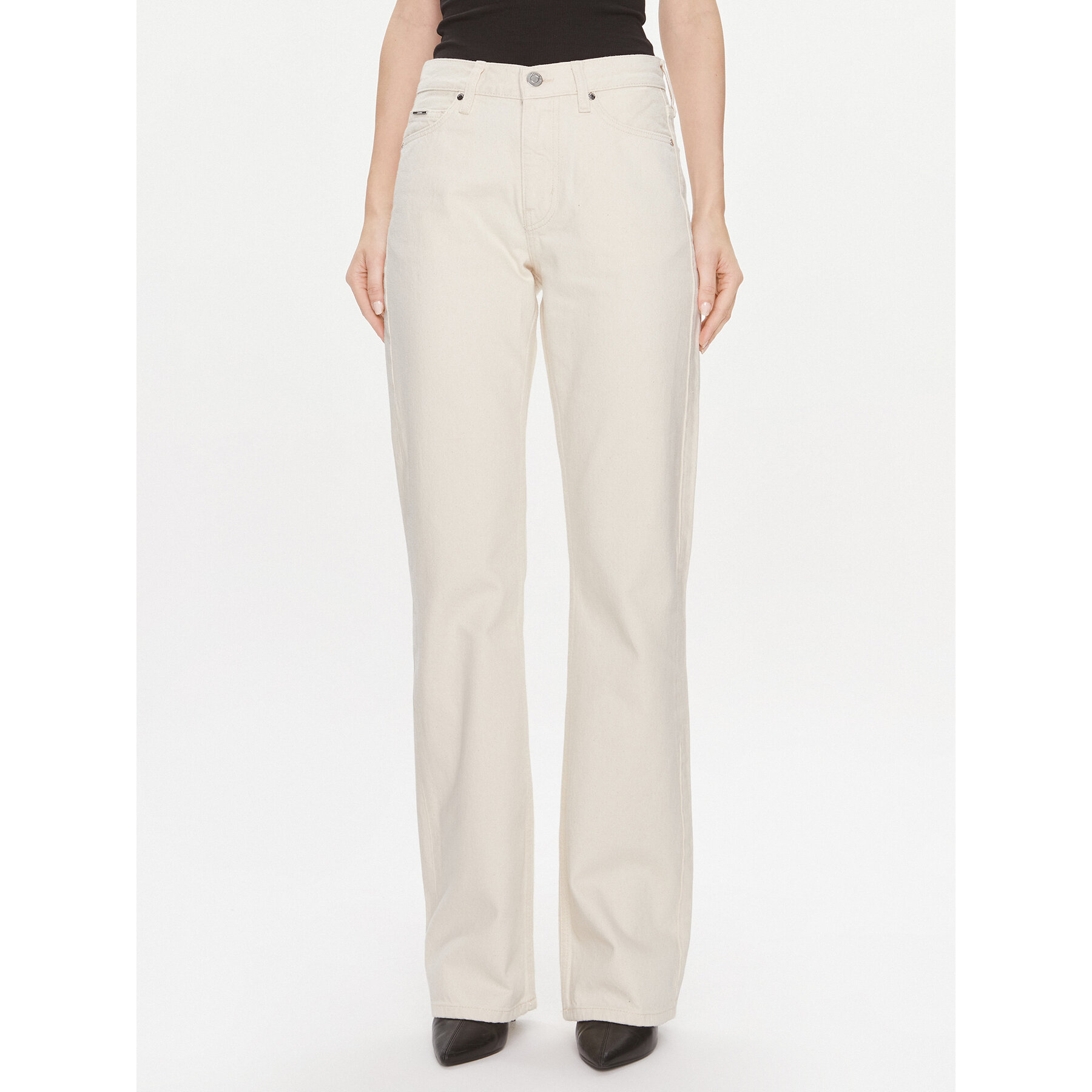 Calvin Klein Jeansy Mid Rise Relax Bootcut Ecru K20K206308 Biały Slim Fit