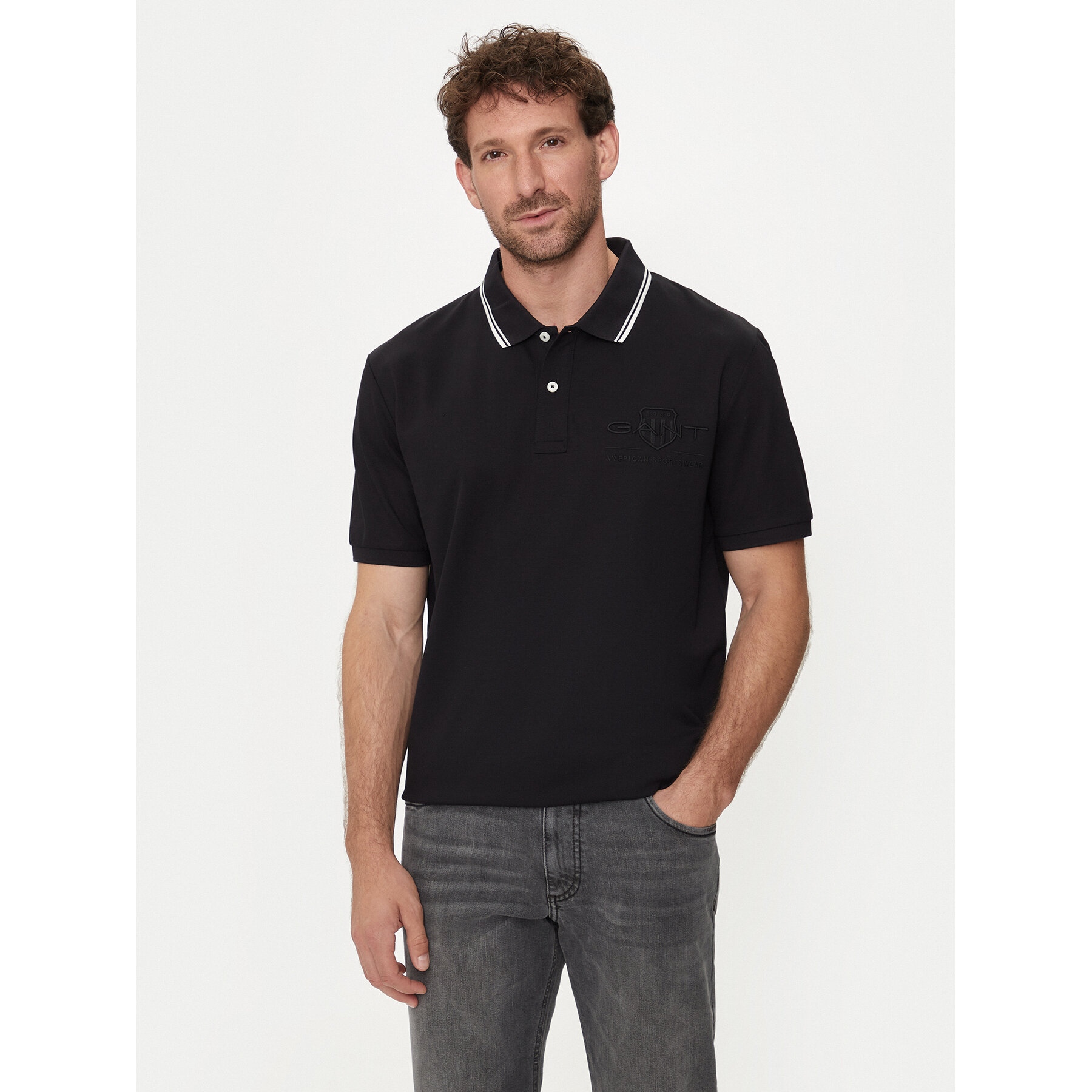 Gant Polo Contrast 2013039 Czarny Regular Fit
