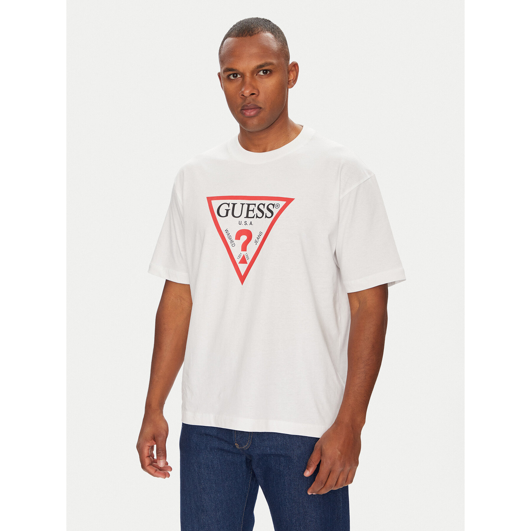Guess Jeans T-Shirt M4YI45 K8FQ4 Biały Oversize
